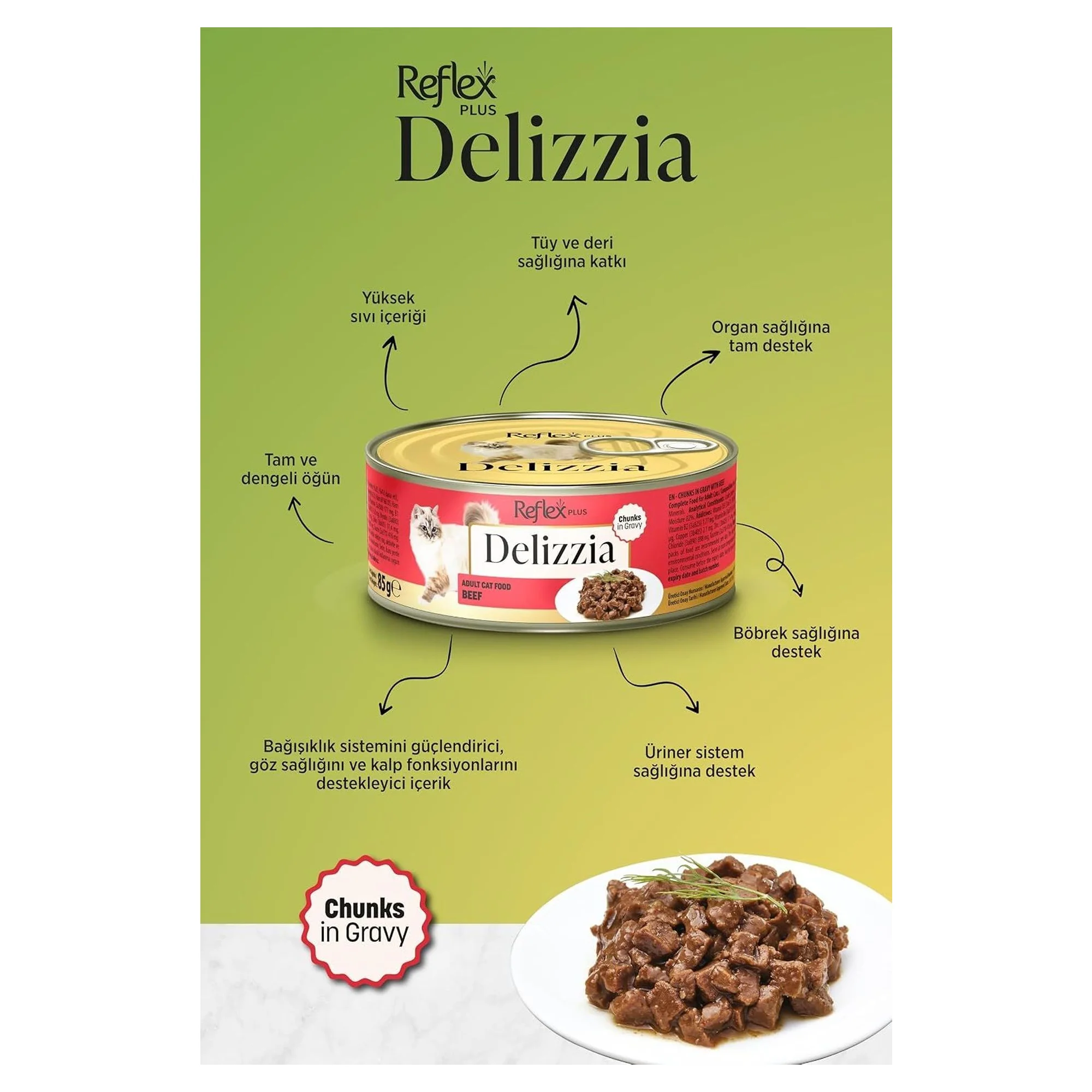 Reflex Plus Delizzia Sos İçinde Dana Parça Etli Yetişkin Kedi Konservesi 85 G — Normal, 90 g — Görsel 2