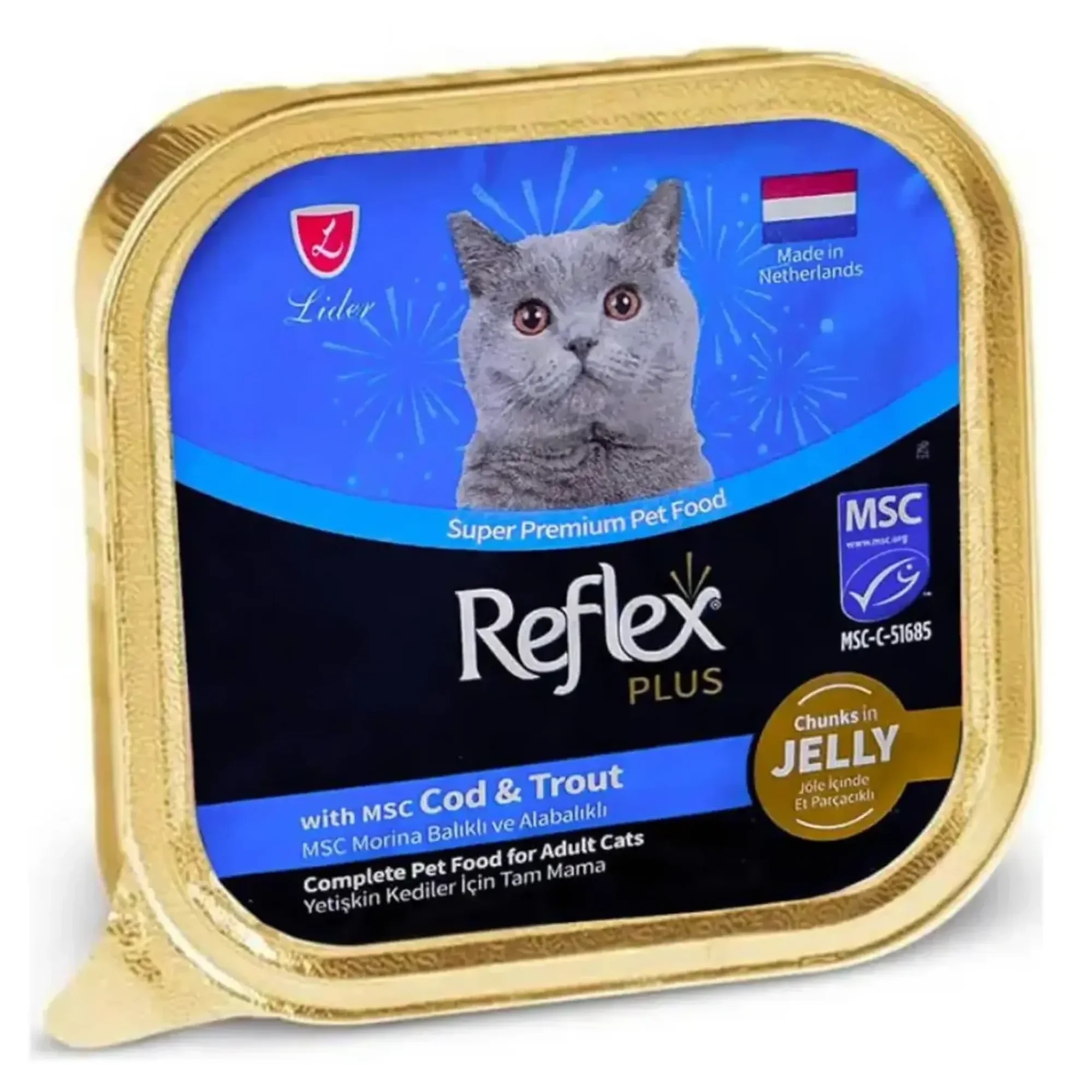 Reflex Plus Jöle İçinde Parça Morina ve Alabalıklı Yetişkin Kedi Konservesi 85 G