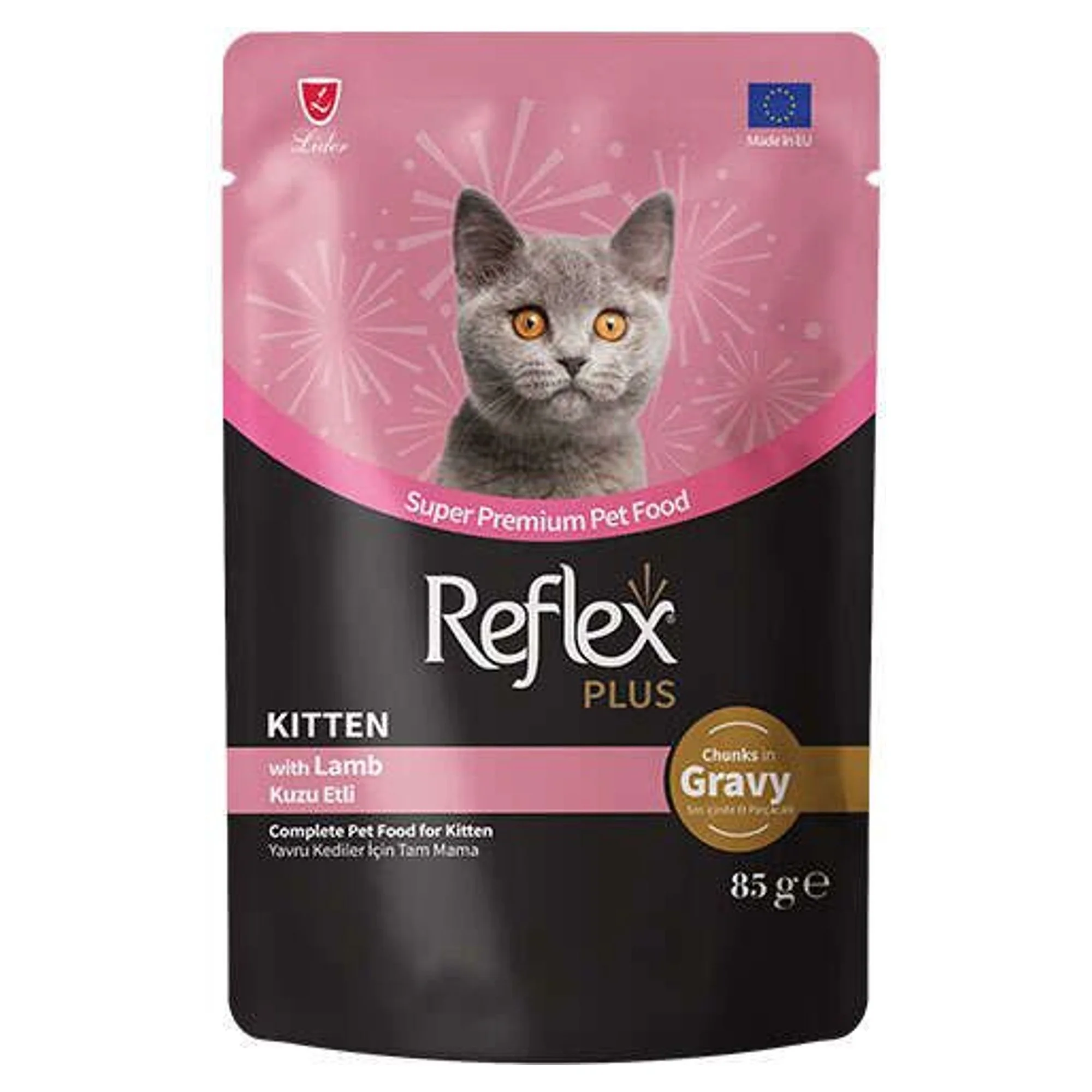 Reflex Plus Kitten Pouch Gravy Kuzu Etli Soslu Yavru Kedi Yaş Maması 85 G