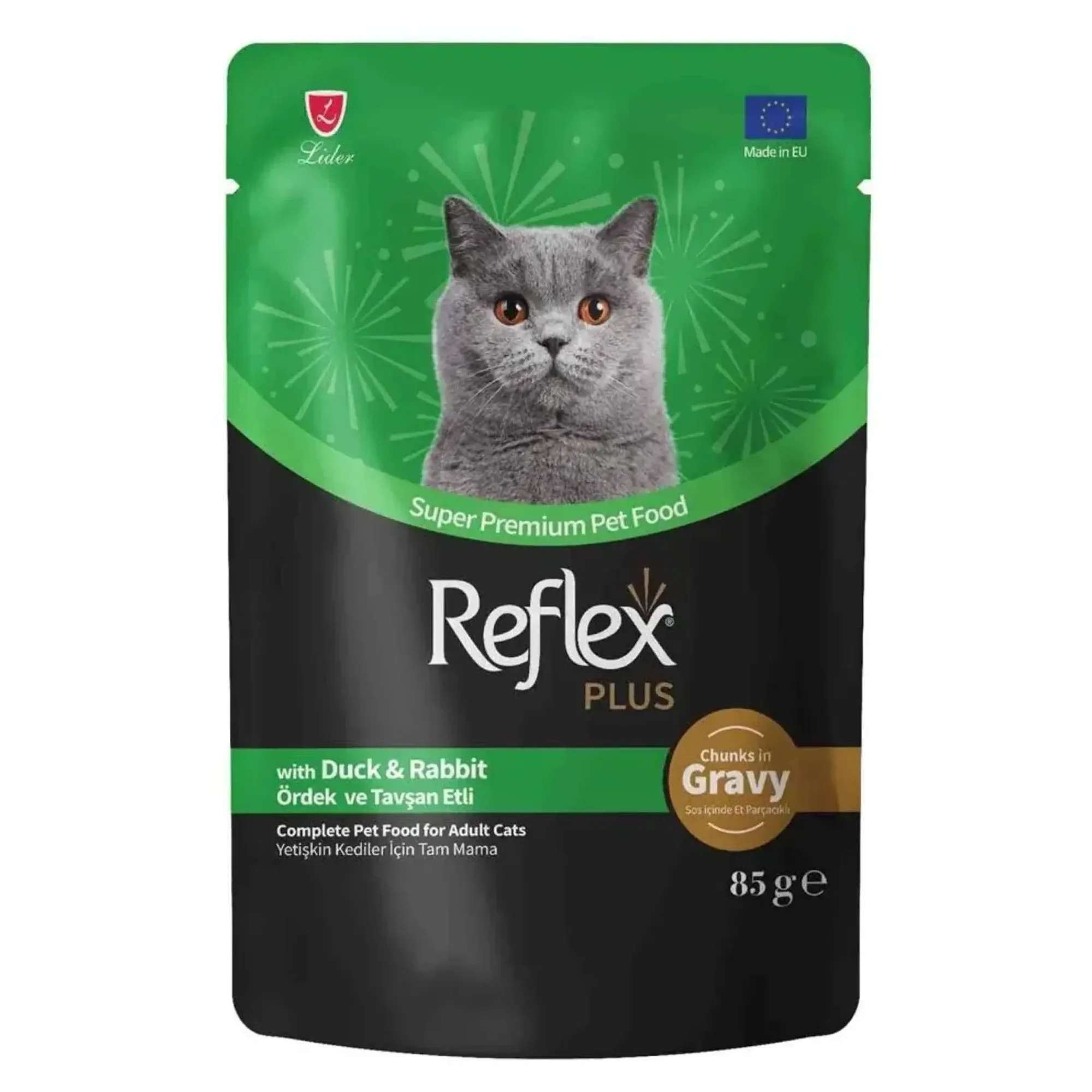 Reflex Plus Sos İçinde Parça Ördek ve Tavşan Etli Yetişkin Kedi Konservesi 85 G