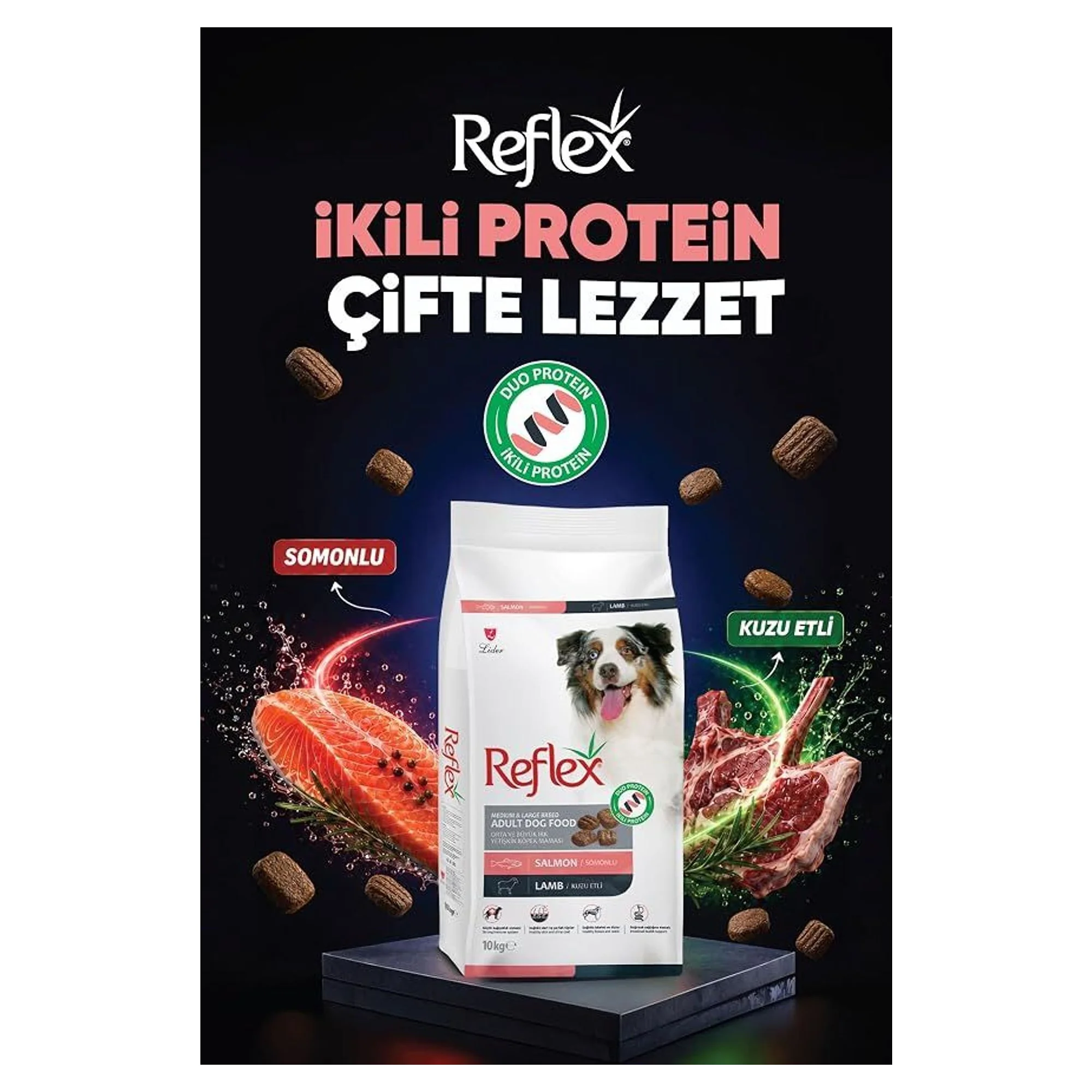 Reflex Duo Protein Somonlu ve Kuzu Etli Orta ve Büyük Irk Yetişkin Köpek Maması 10 KG — Normal, 10.1 kg — Görsel 2
