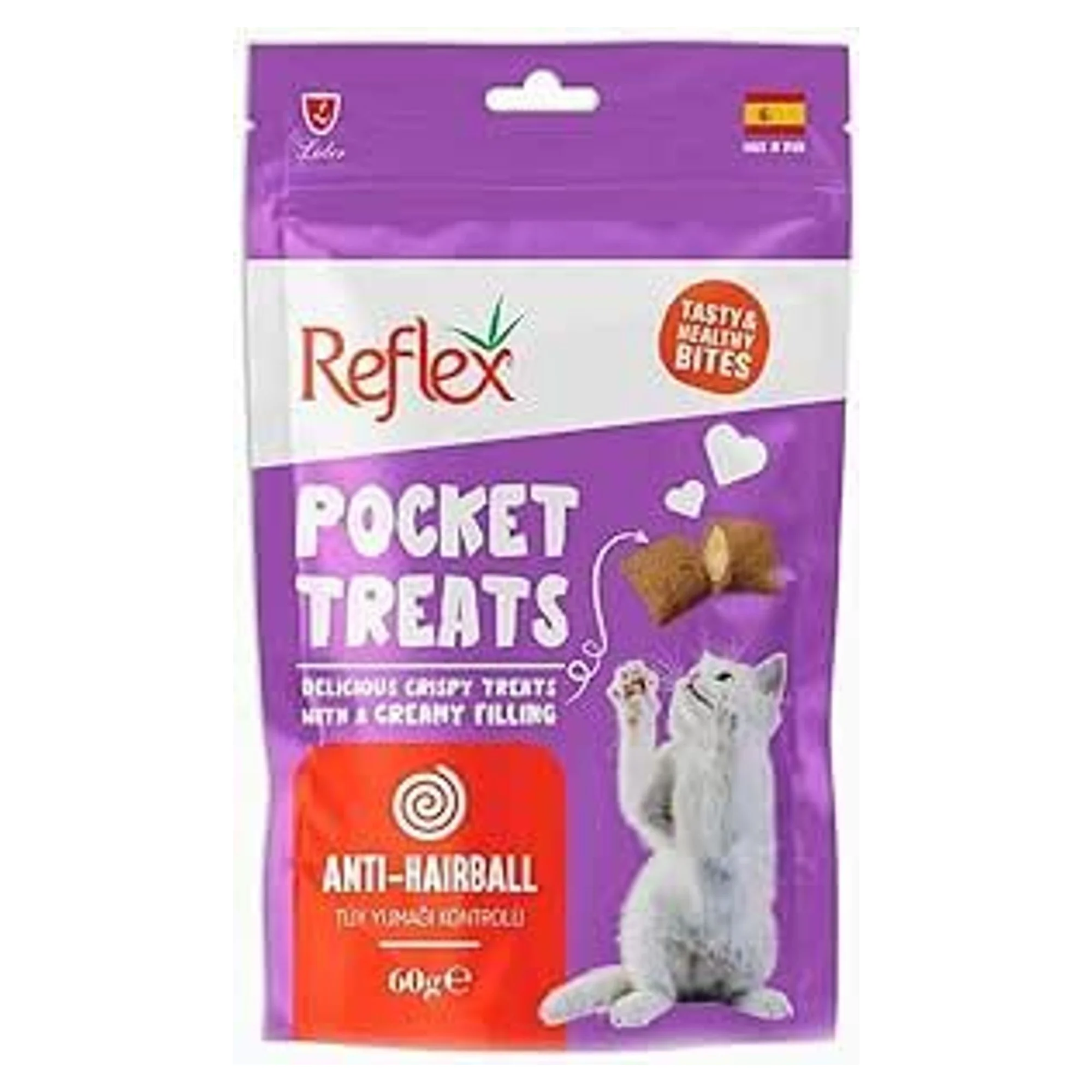 Reflex Reflex Pocket Treats Anti-Hairball Tüy Yumağı Kontrolü Kedi Ödül Maması 60 G