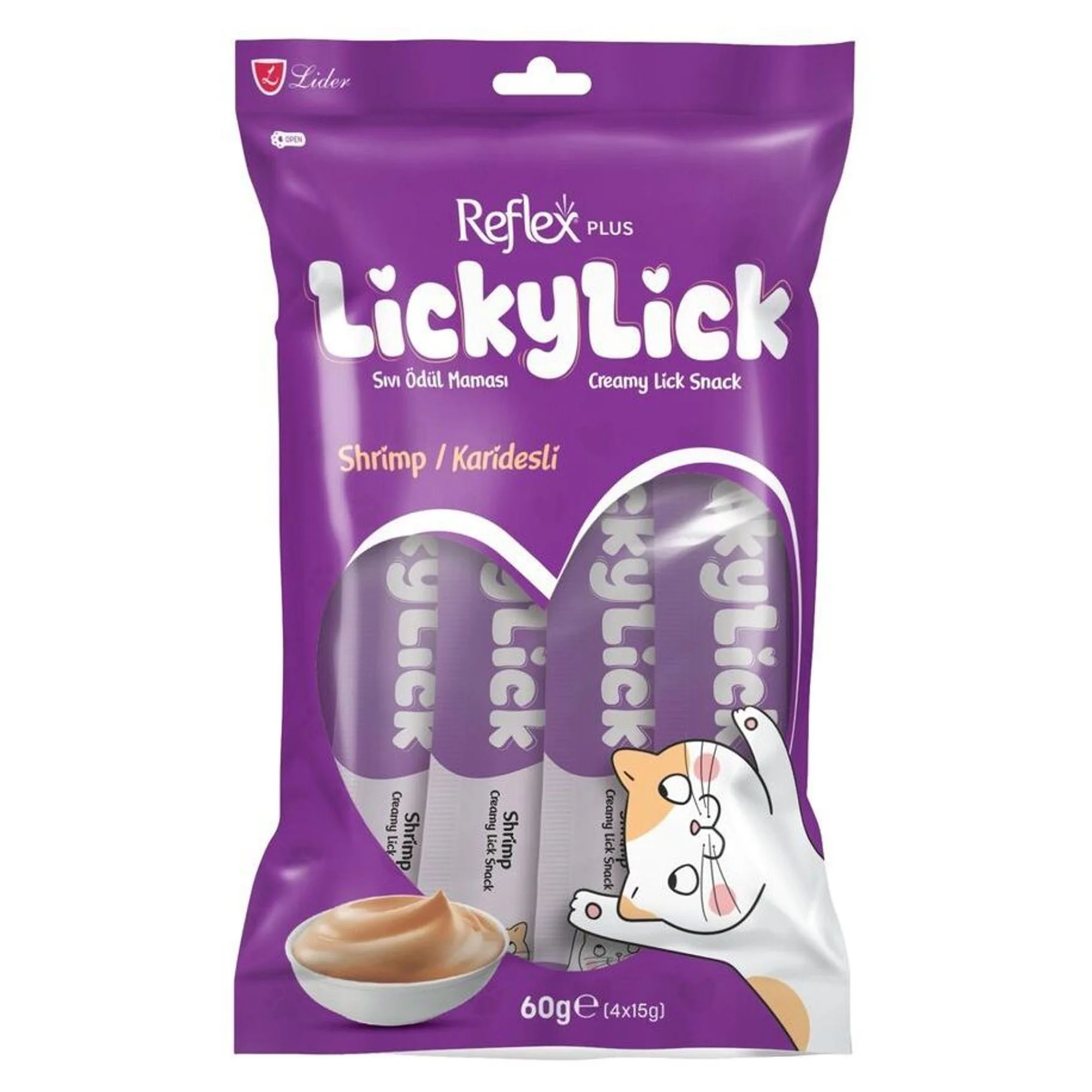 Reflex Plus LickyLick Karidesli Kedi Sıvı Ödül Maması 4'lü