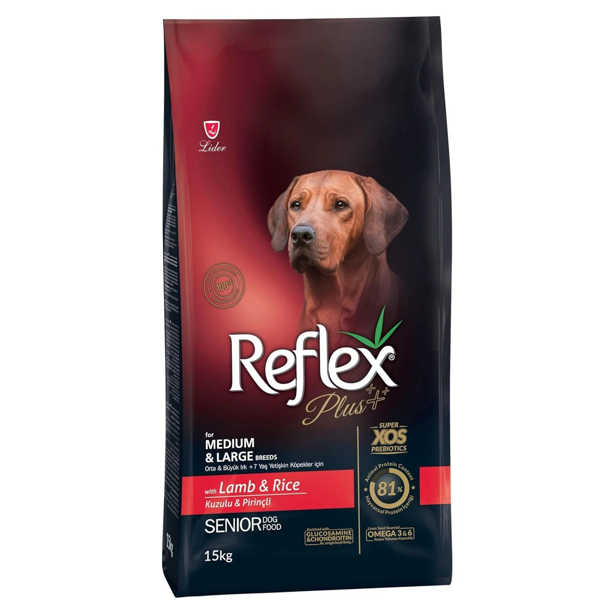 Reflex Plus Kuzu&Pirinç Orta&Büyük Irk Yaşlı Köpek Kuru Maması 15 KG