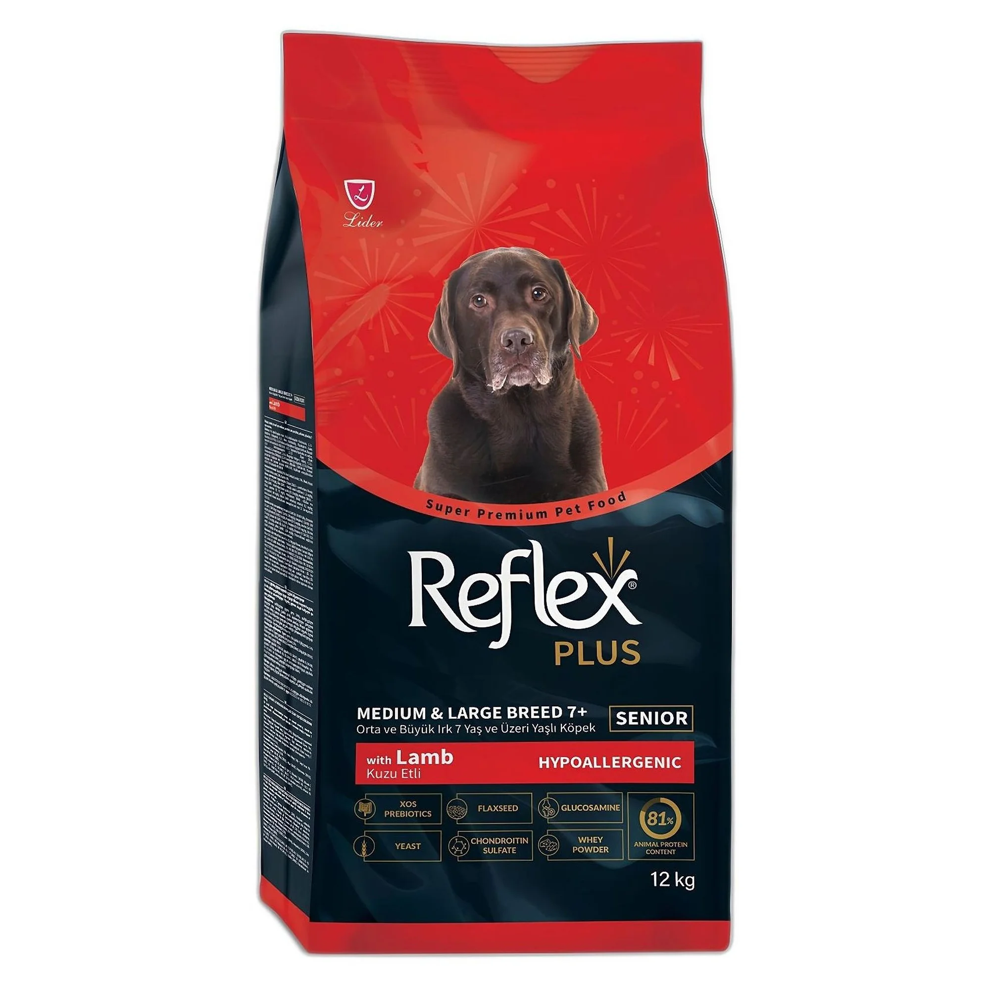 Reflex Plus Hipoalerjenik 7+ Yaş için Kuzu Etli  Orta ve Büyük Irk Yaşlı Köpek Maması 12 KG