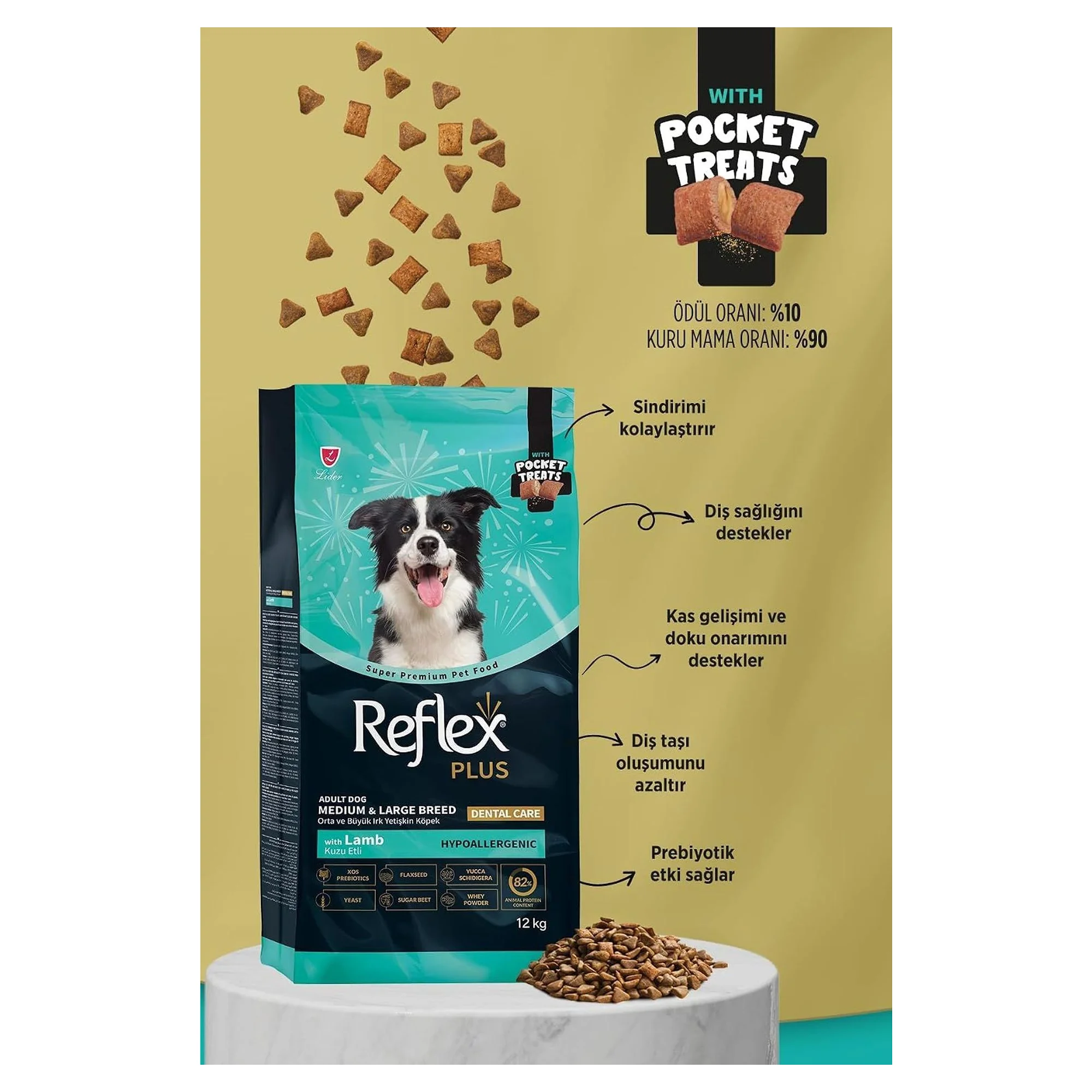 Reflex Plus Hipoalerjenik Dental Care Kuzu Etli Orta ve Büyük Irk Yetişkin Köpek Maması 12kg — Hassas Sindirim, 12.1 kg — Görsel 3