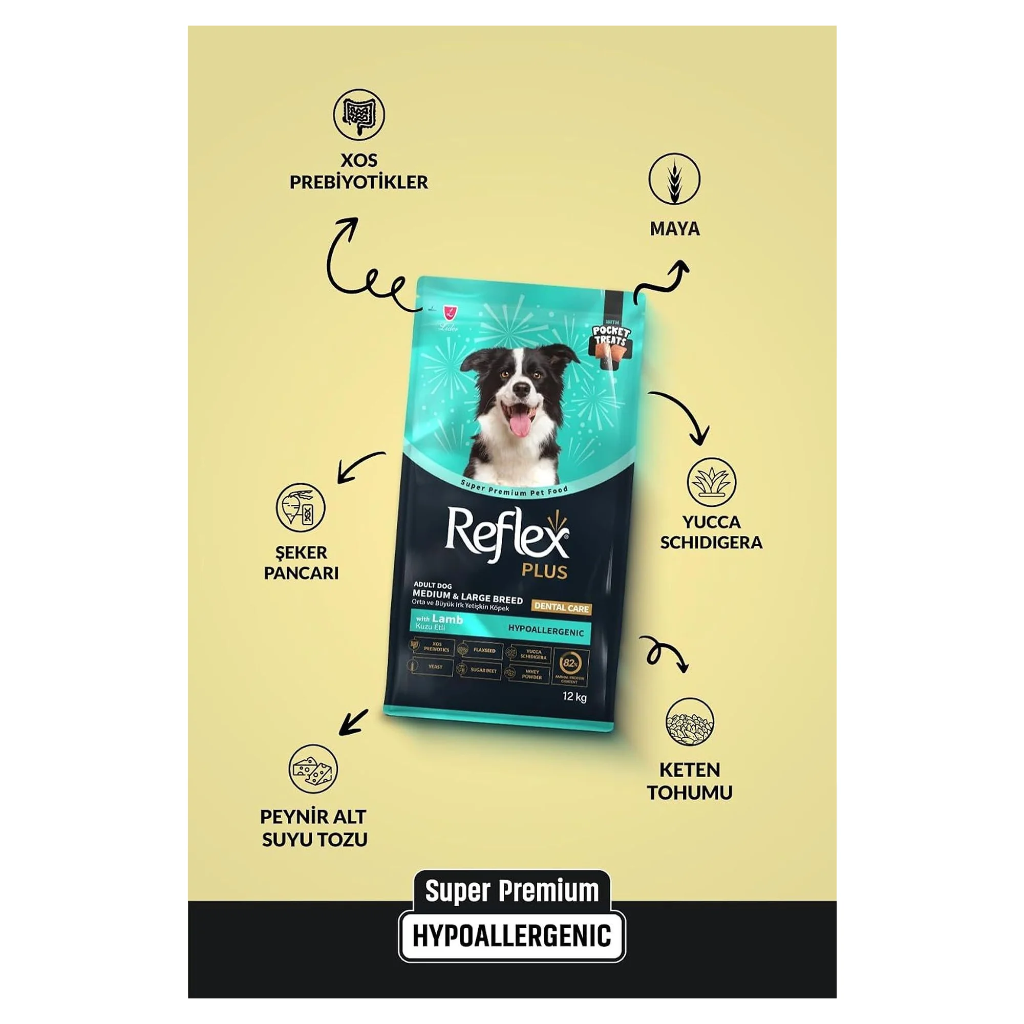 Reflex Plus Hipoalerjenik Dental Care Kuzu Etli Orta ve Büyük Irk Yetişkin Köpek Maması 12kg — Hassas Sindirim, 12.1 kg — Görsel 4