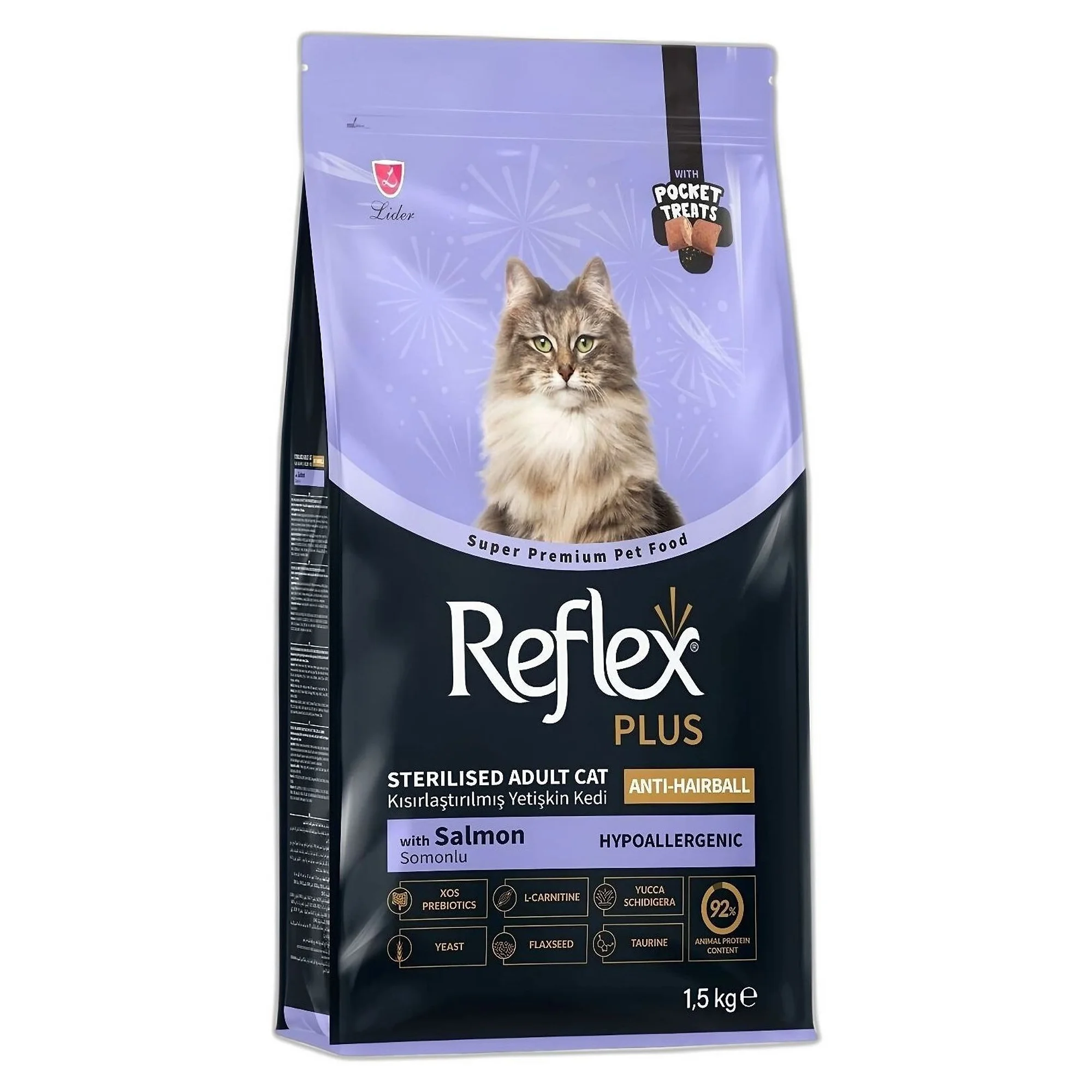 Reflex Plus Hipoalerjenik Anti-Hairball Somonlu Kısırlaştırılmış Yetişkin Kedi Maması 1.5 KG