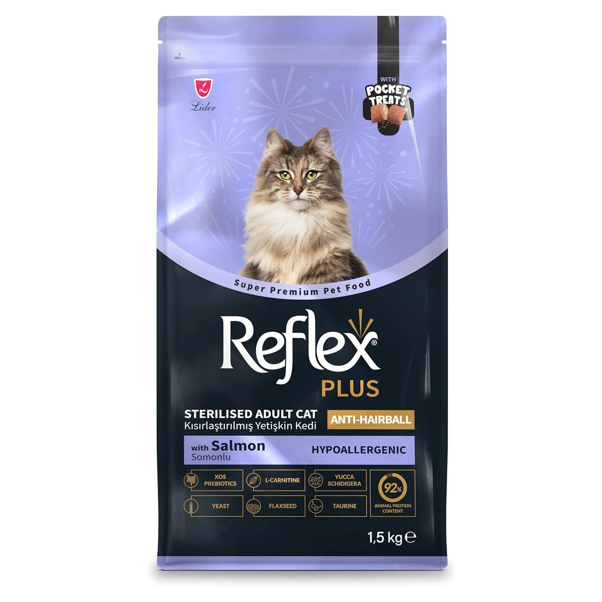 Reflex Plus Hipoalerjenik Anti-Hairball Somonlu Kısırlaştırılmış Yetişkin Kedi Maması 1.5 KG