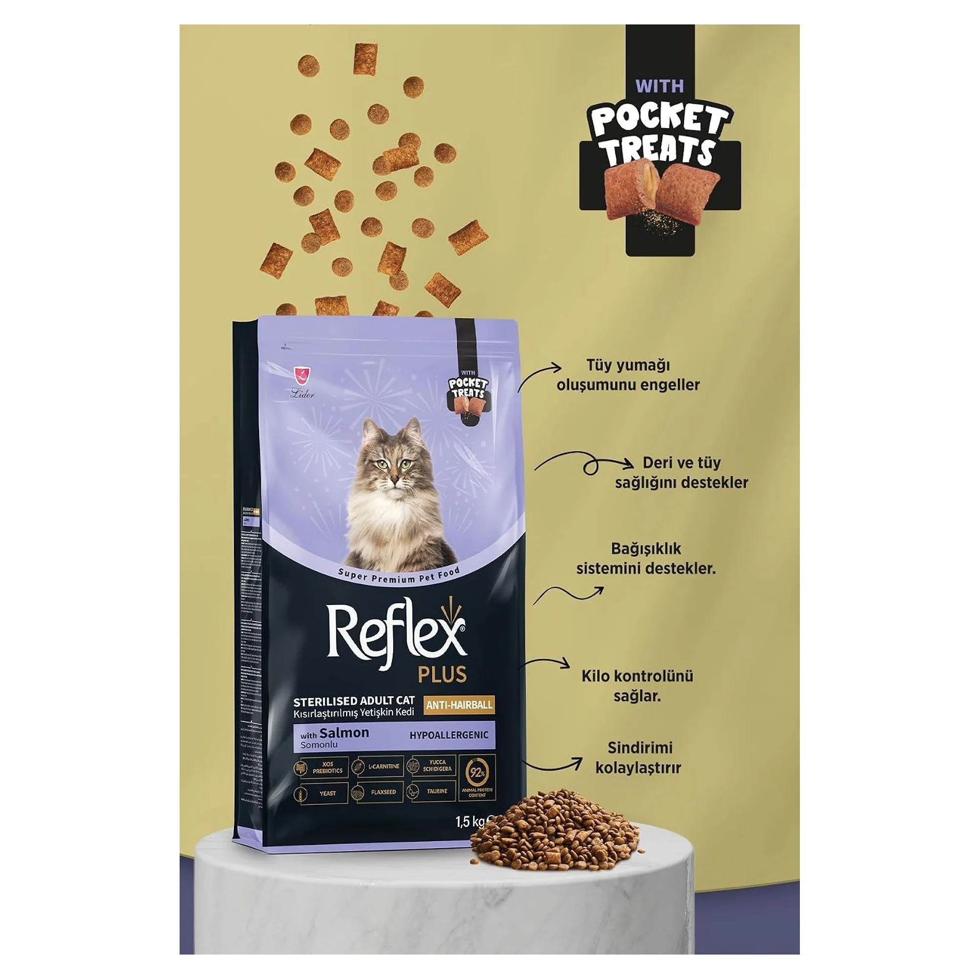 Reflex Plus Hipoalerjenik Anti-Hairball Somonlu Kısırlaştırılmış Yetişkin Kedi Maması 1.5 KG — 1.5 kg — Görsel 2