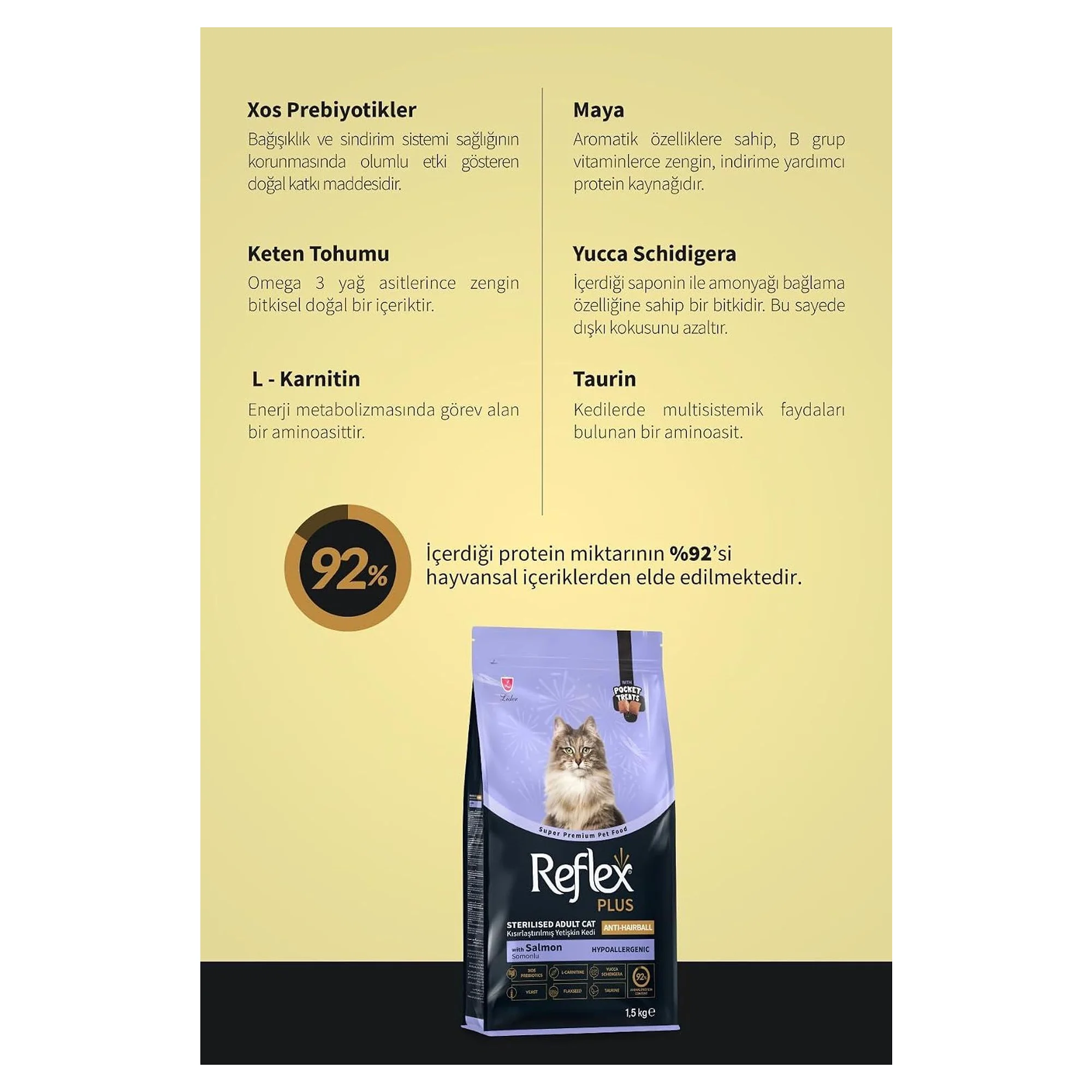 Reflex Plus Hipoalerjenik Anti-Hairball Somonlu Kısırlaştırılmış Yetişkin Kedi Maması 1.5 KG — 1.5 kg — Görsel 4