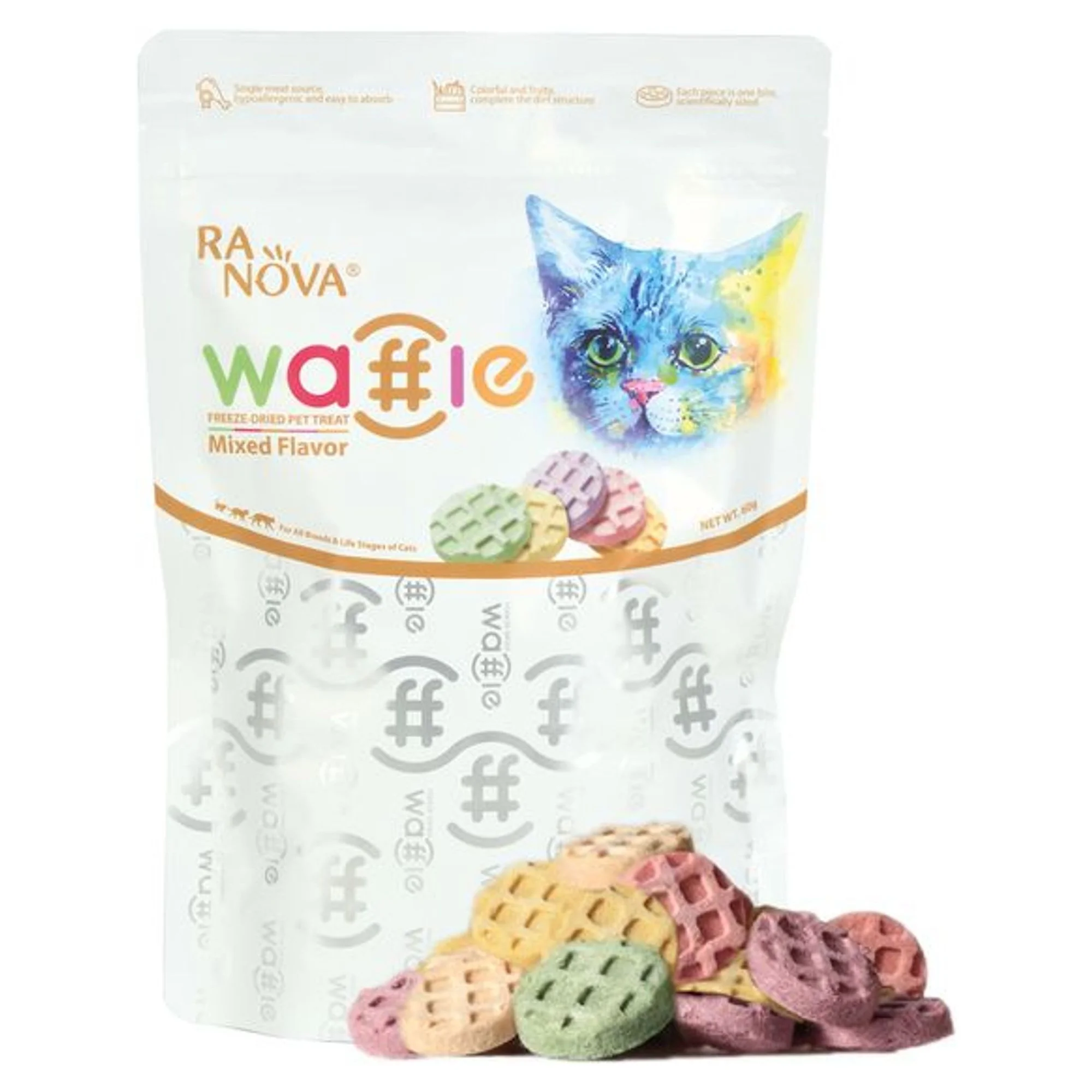 Ranova Kediler için Dondurularak Kurutulmuş Karışık Lezzet Etli Waffle 60 G