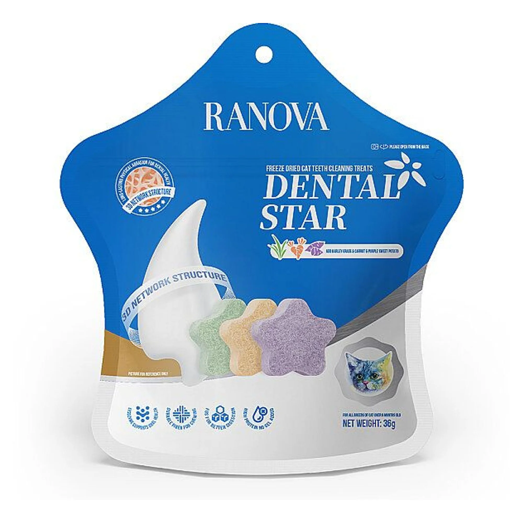 Ranova Dondurularak Kurutulmuş Karışık Dental Kedi Ödül Maması 36 G