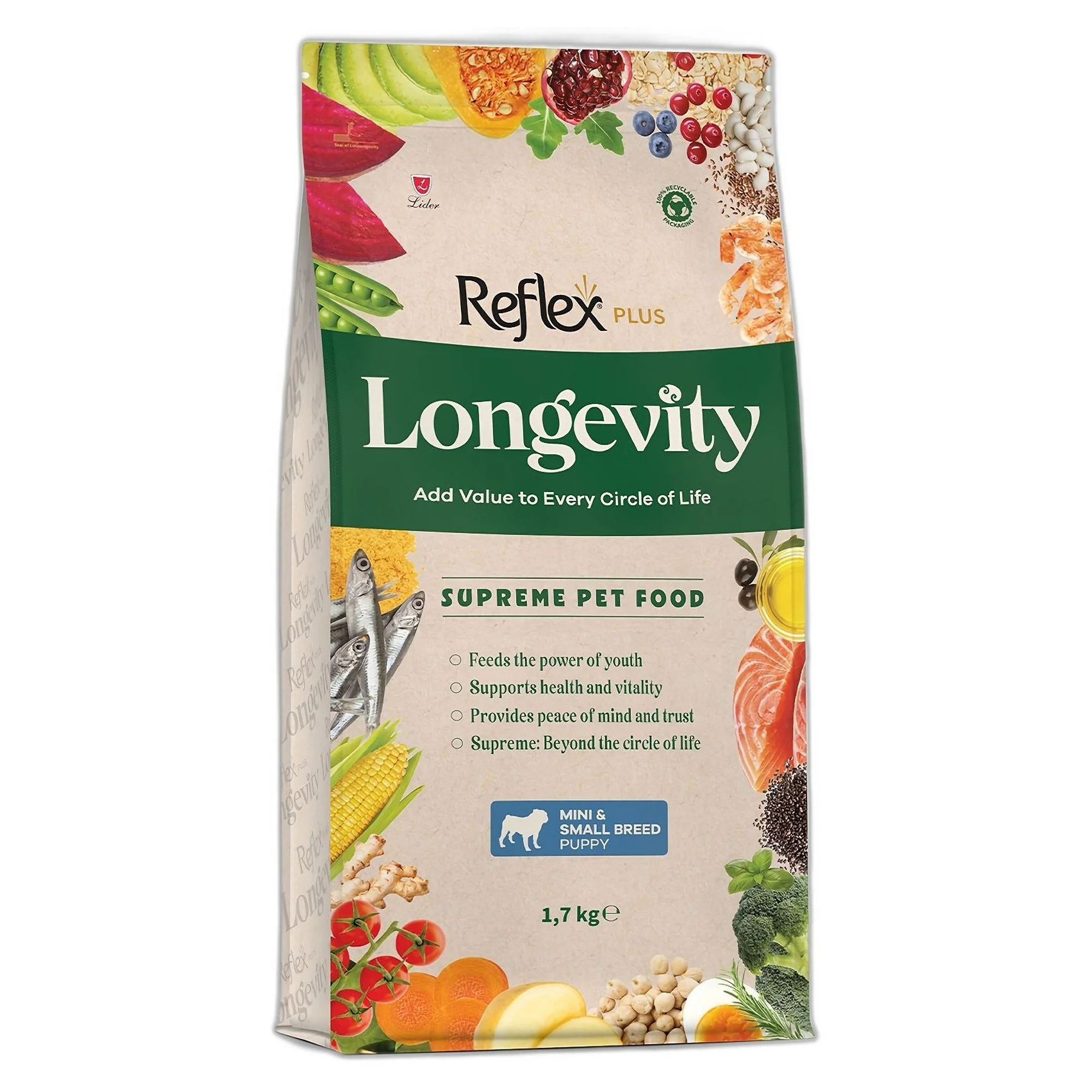 Reflex Plus Longevity Hipoalerjenik Mini ve Küçük Irk Yavru Köpek Maması 1.7 KG