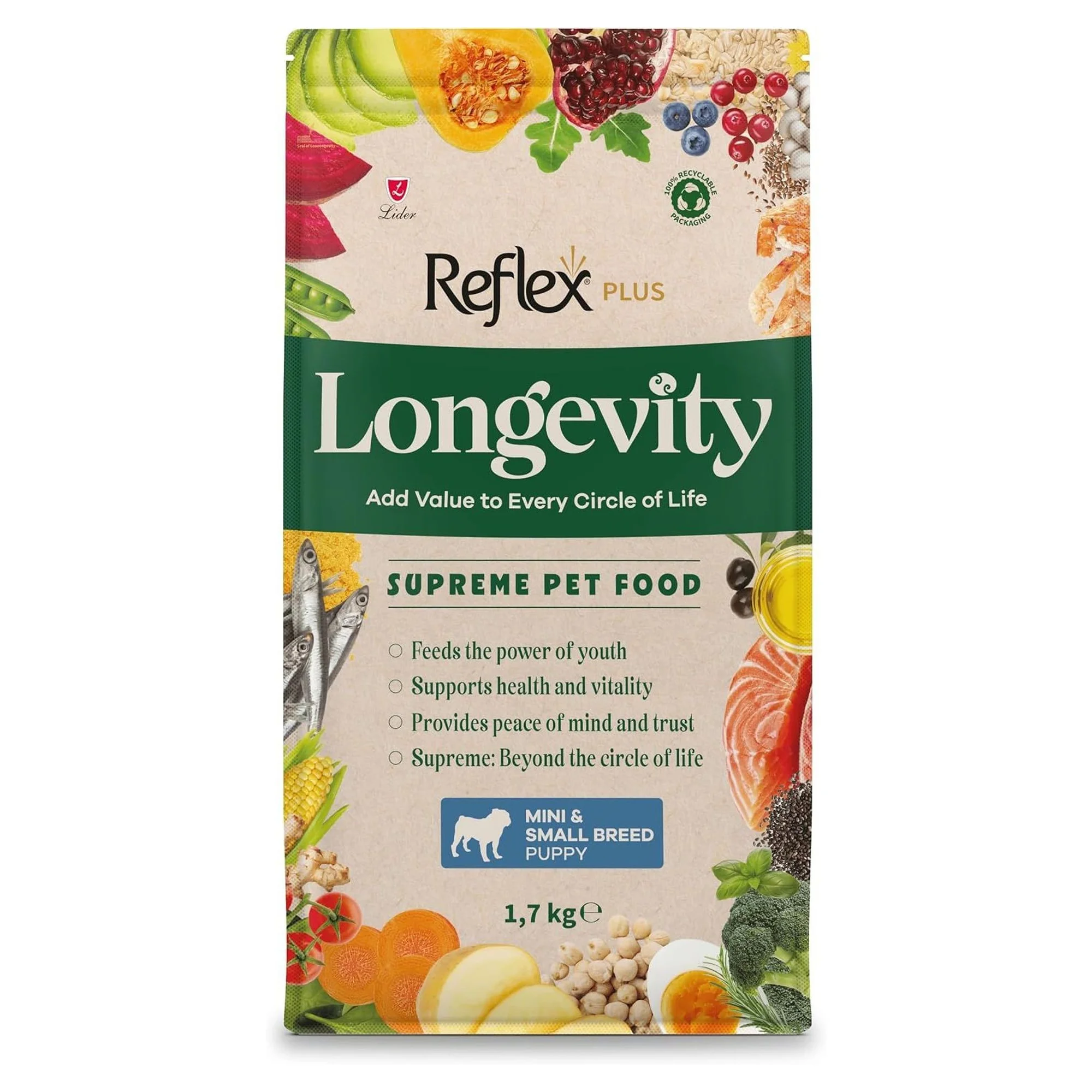 Reflex Plus Longevity Hipoalerjenik Mini ve Küçük Irk Yavru Köpek Maması 1.7 KG