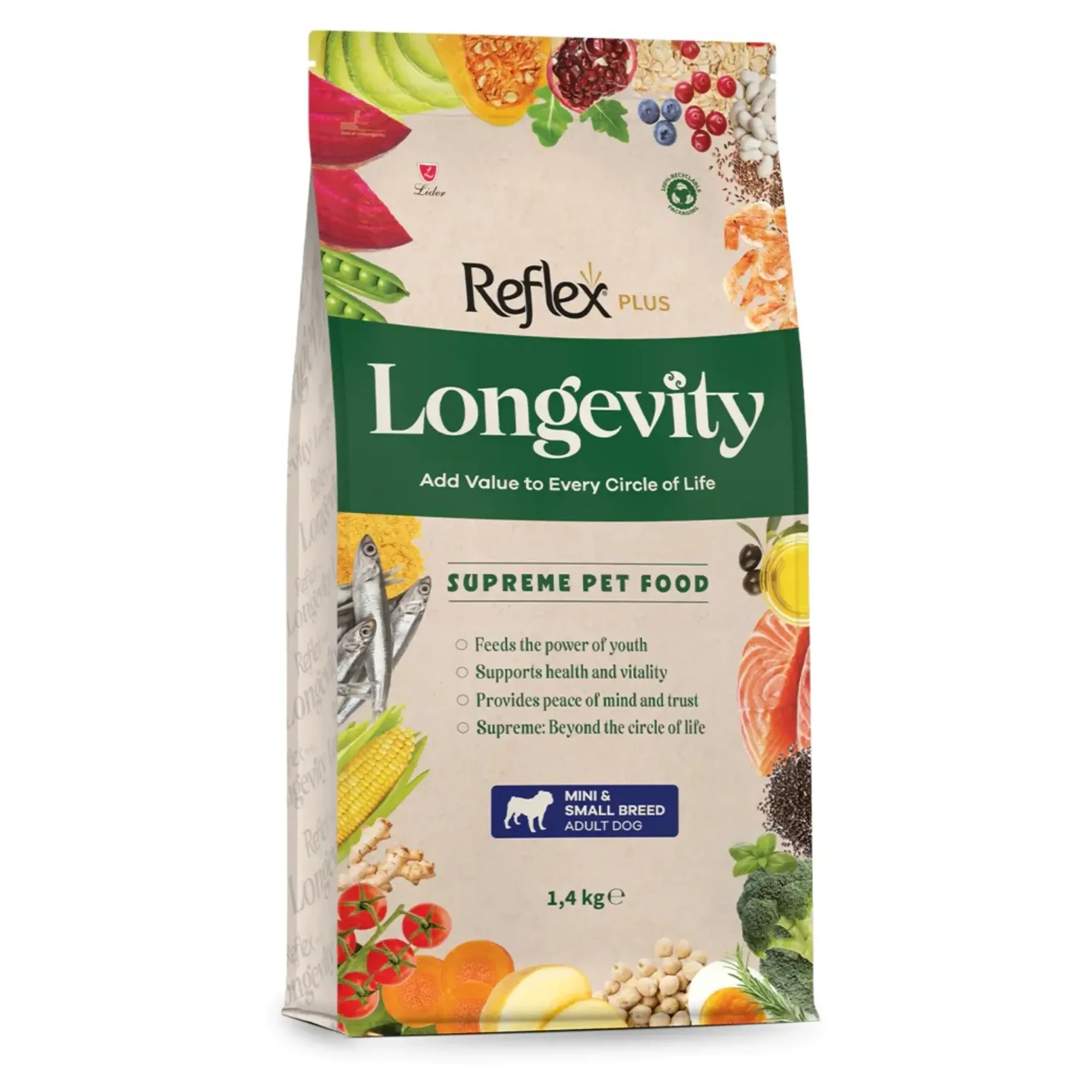 Reflex Plus Longevity Hipoalerjenik Mini ve Küçük Irk Yetişkin Köpek Maması 1.4 KG
