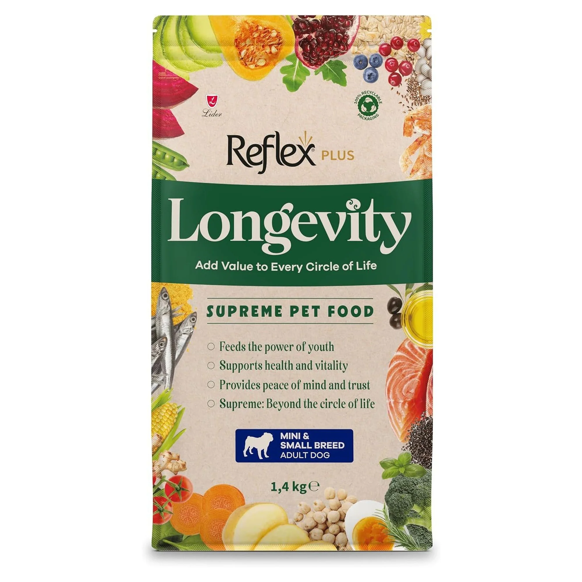 Reflex Plus Longevity Hipoalerjenik Mini ve Küçük Irk Yetişkin Köpek Maması 1.4 KG