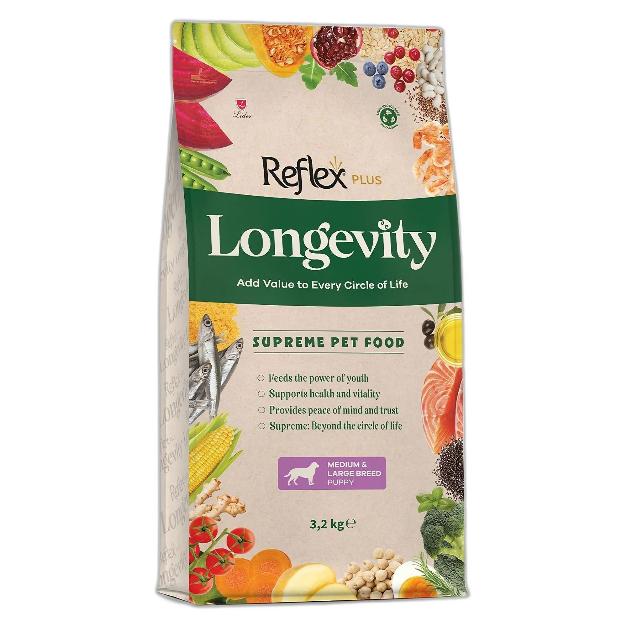 Reflex Plus Longevity Hipoalerjenik Orta ve Büyük Irk Yavru Köpek Maması 3.2 KG