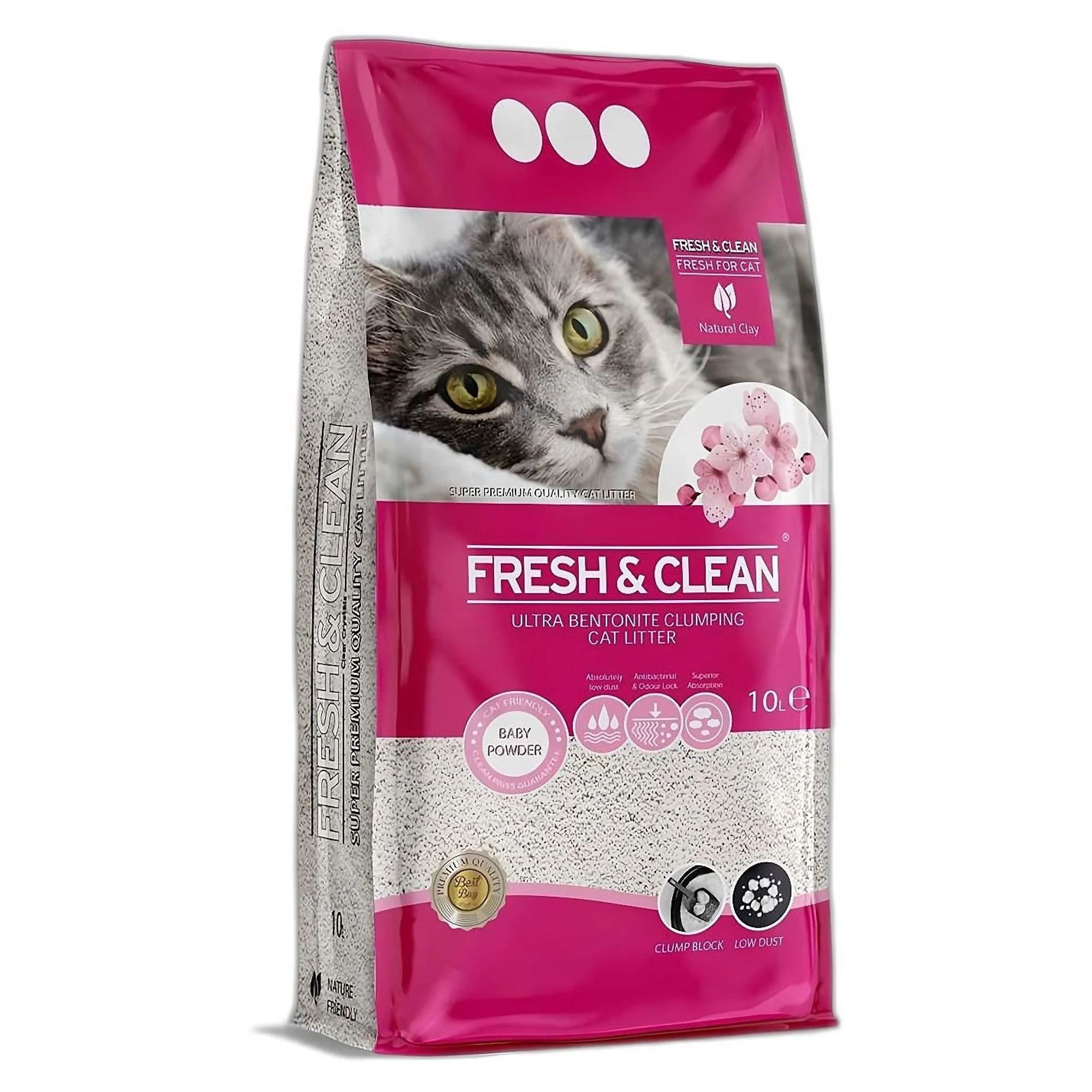 Fresh & Clean Bebek Pudrası Kokulu Bentonit Kedi Kumu 10L