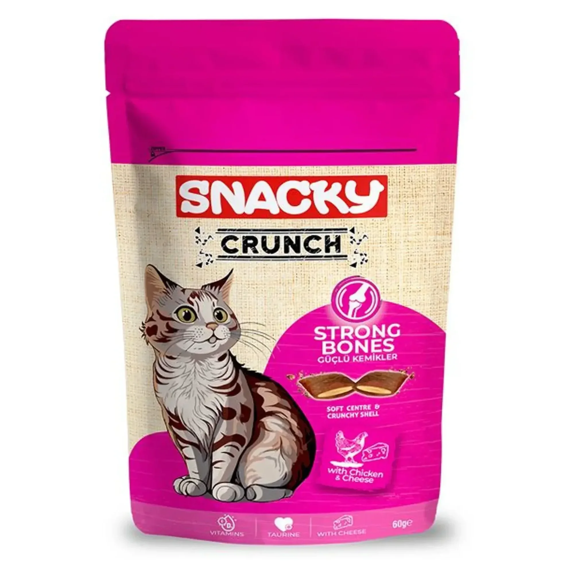 Snacky Crunch Güçlü Kemikler İçin Tavuklu Ve Peynirli Kedi Ödül Maması