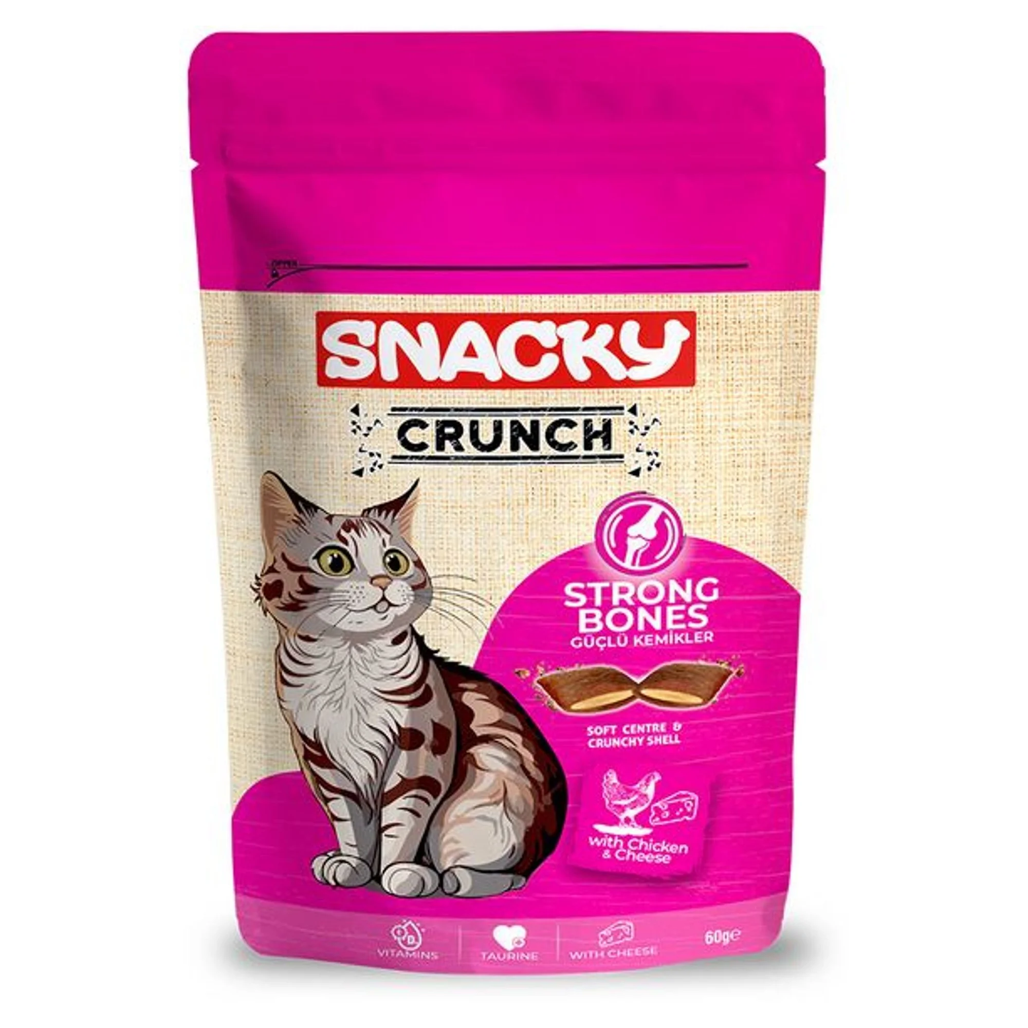 Snacky Snacky Crunch Güçlü Kemikler İçin Tavuklu Ve Peynirli Kedi Ödül Maması