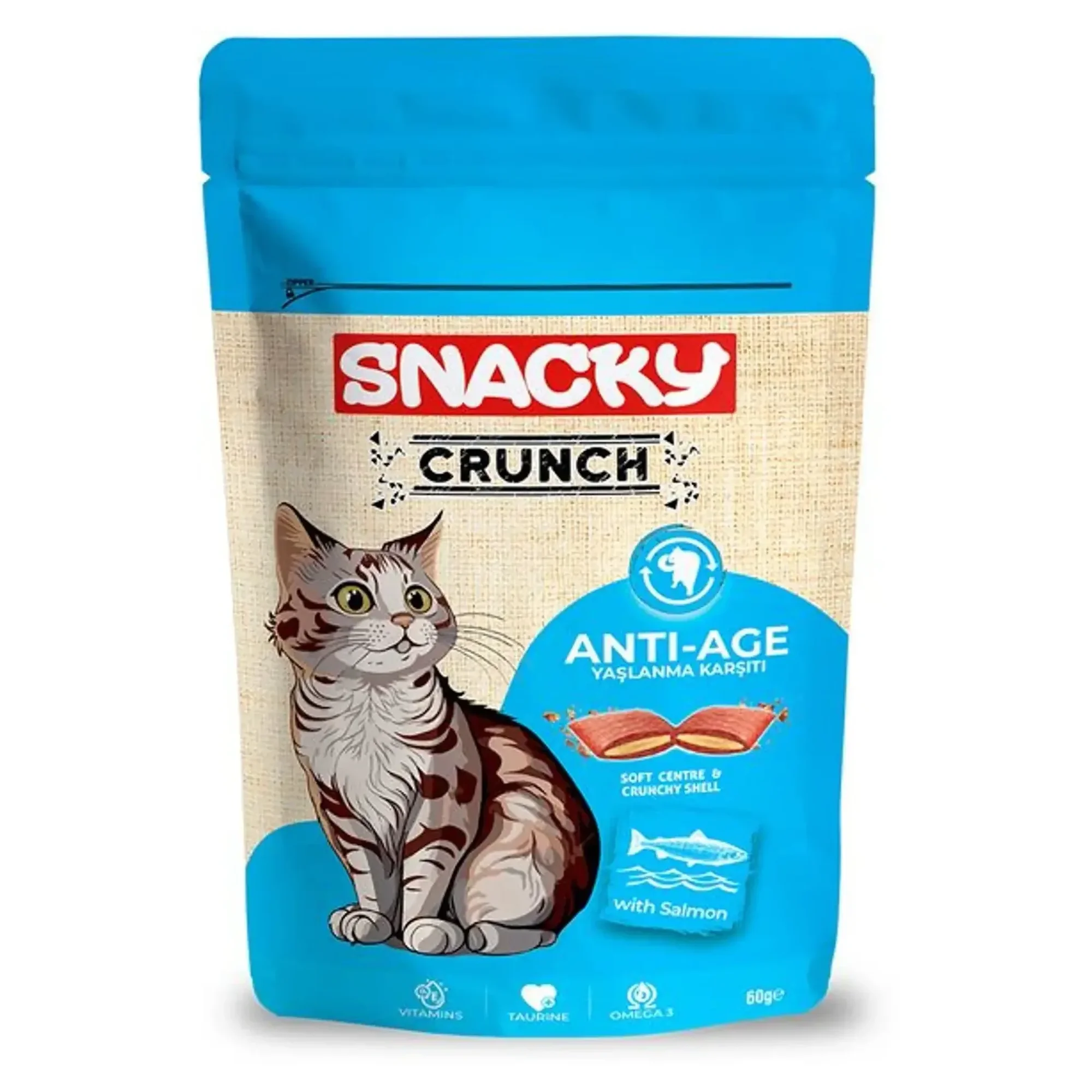 Snacky Crunch Yaşlanma Karşıtı Somonlu Kedi Ödül Maması