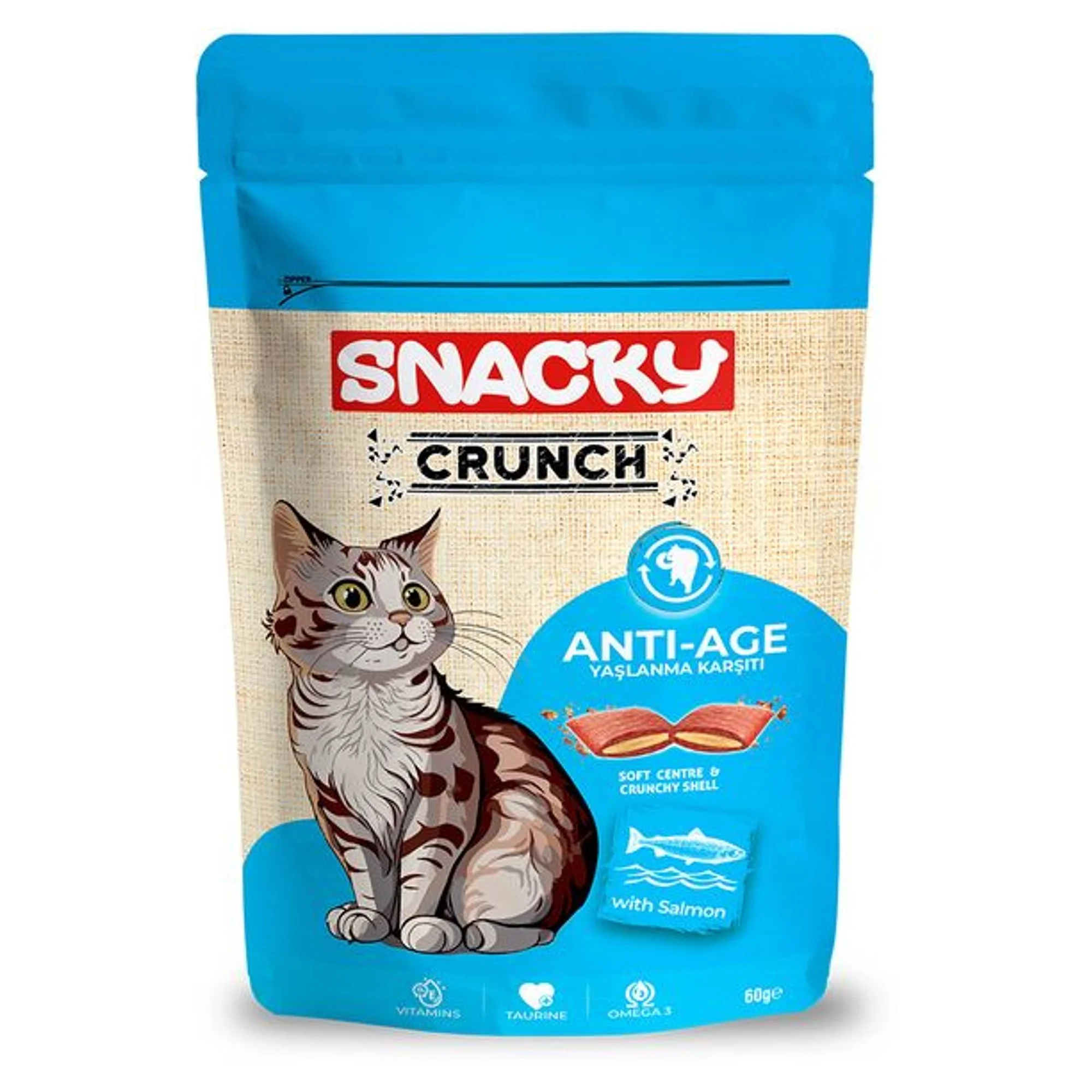 Snacky Snacky Crunch Yaşlanma Karşıtı Somonlu Kedi Ödül Maması