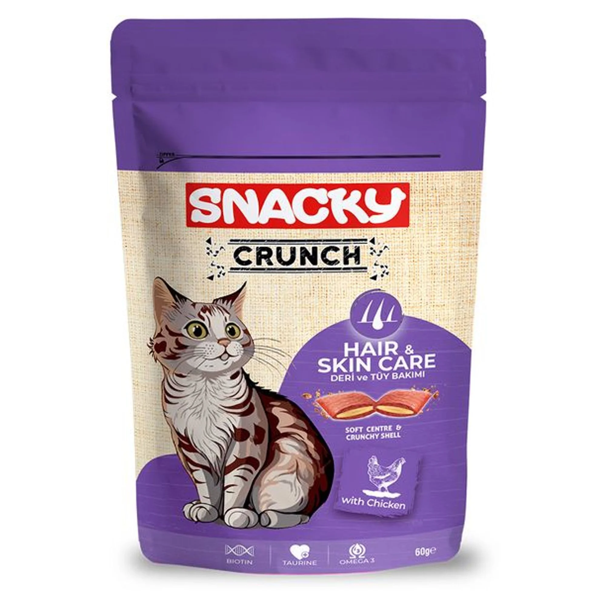 Snacky Snacky Crunch Saç Ve Deri Bakımı Etkili Tavuklu Kedi Ödül Maması