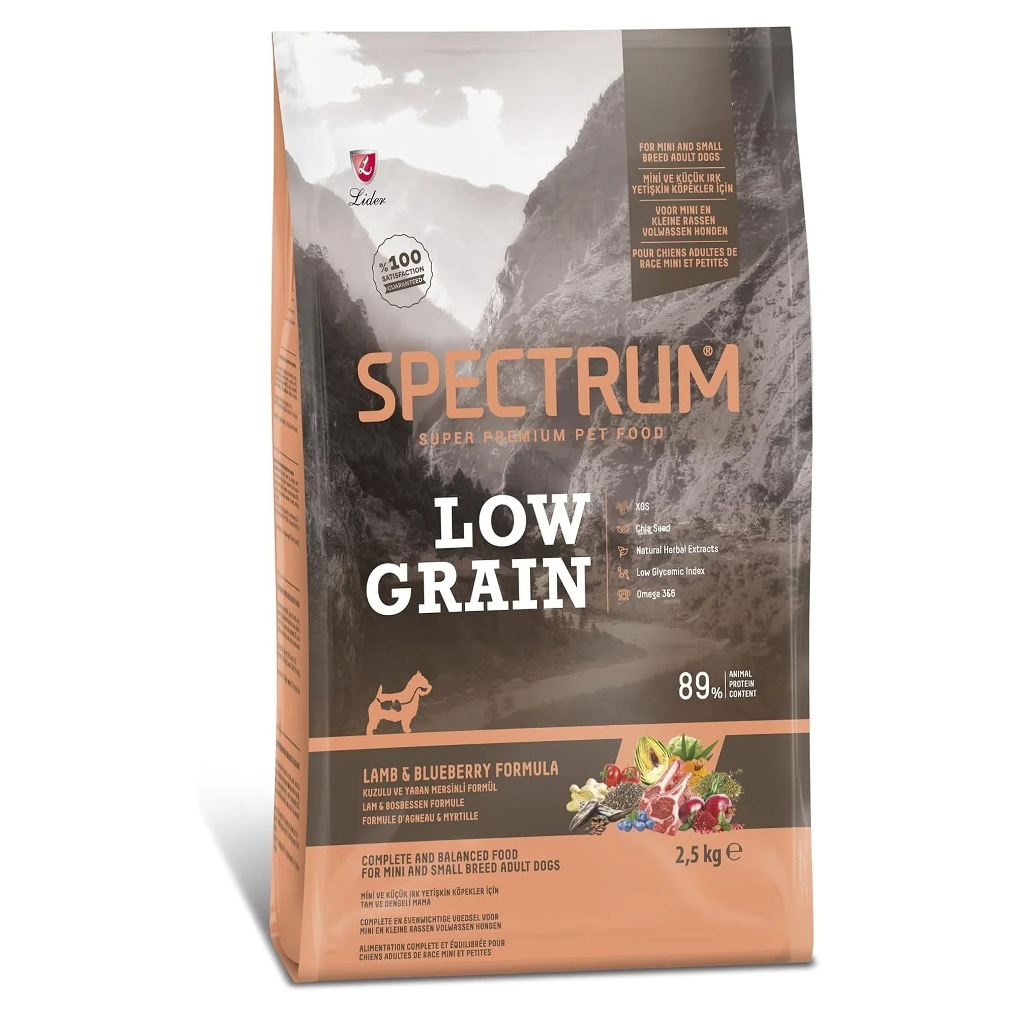 Spectrum Low Grain Kuzu Etli ve Yaban Mersini Küçük Irk Yetişkin Köpek Maması 2.5 KG