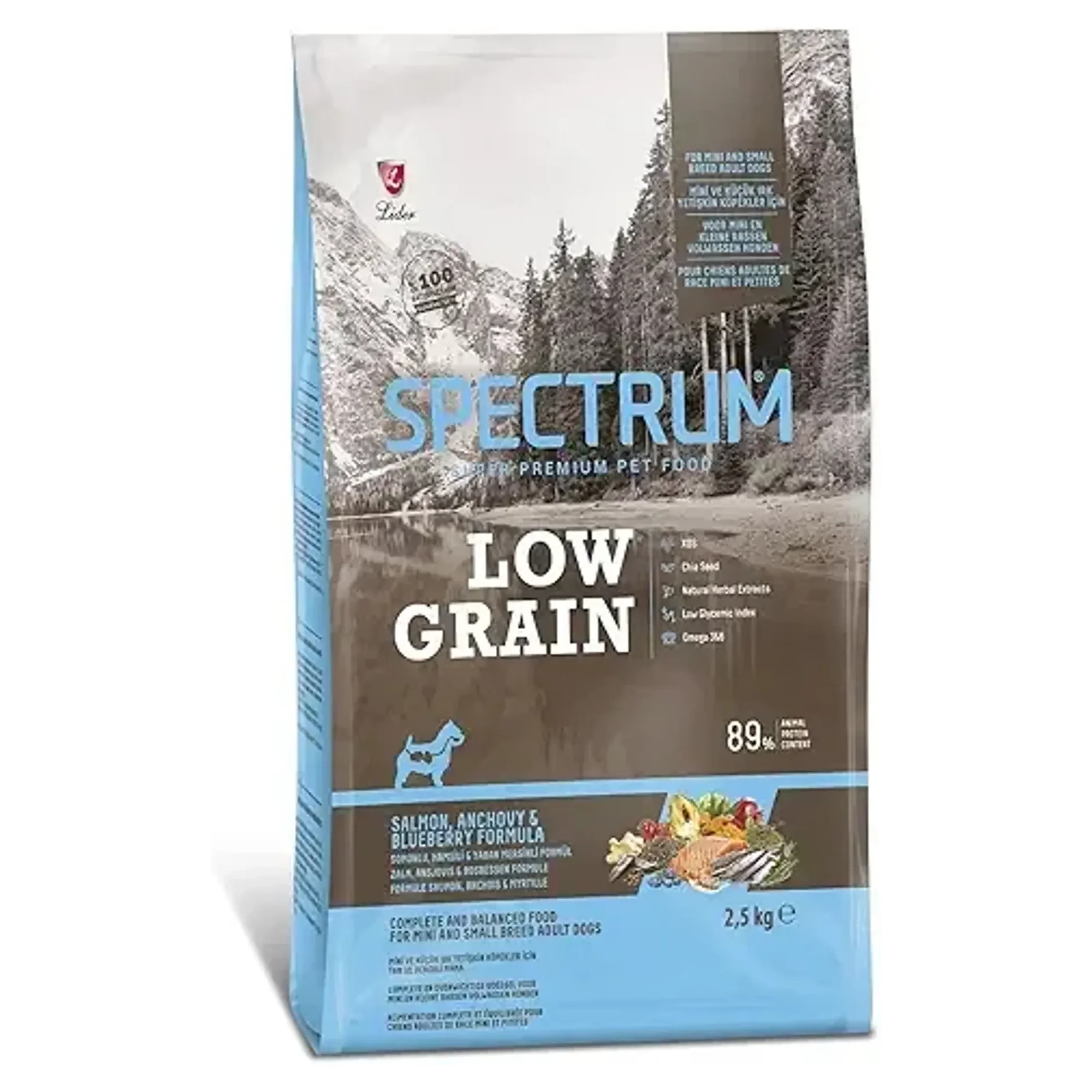 Spectrum Spectrum Low Grain Somonlu Hamsili ve Yaban Mersinli Küçük Irk Yetişkin Köpek Kuru Maması 2.5 KG