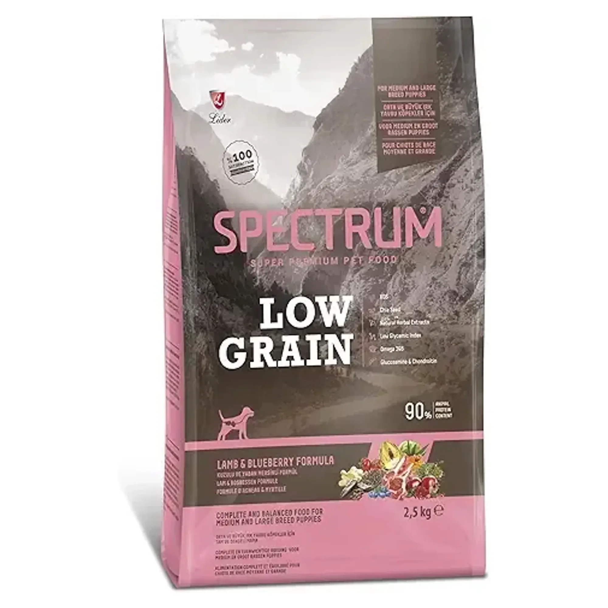 Spectrum Spectrum Low Grain Kuzu Etli ve Yaban Mersinli Orta ve Büyük Irk Yavru Köpek Maması 2.5 KG