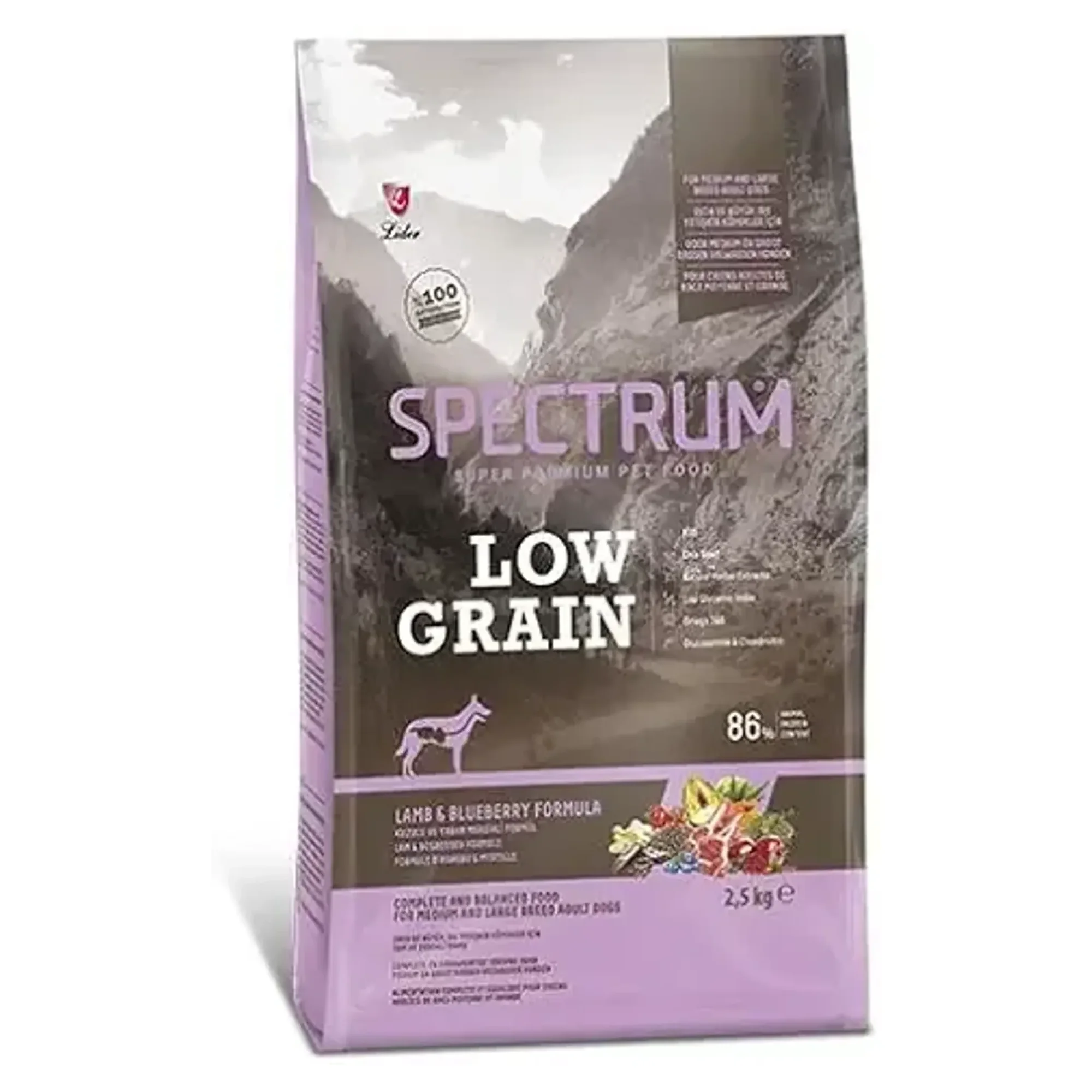 Spectrum Spectrum Low Grain Kuzu Etli ve Yaban Mersinli Orta Ve Büyük Irk Yetişkin Köpek Maması 2.5 KG