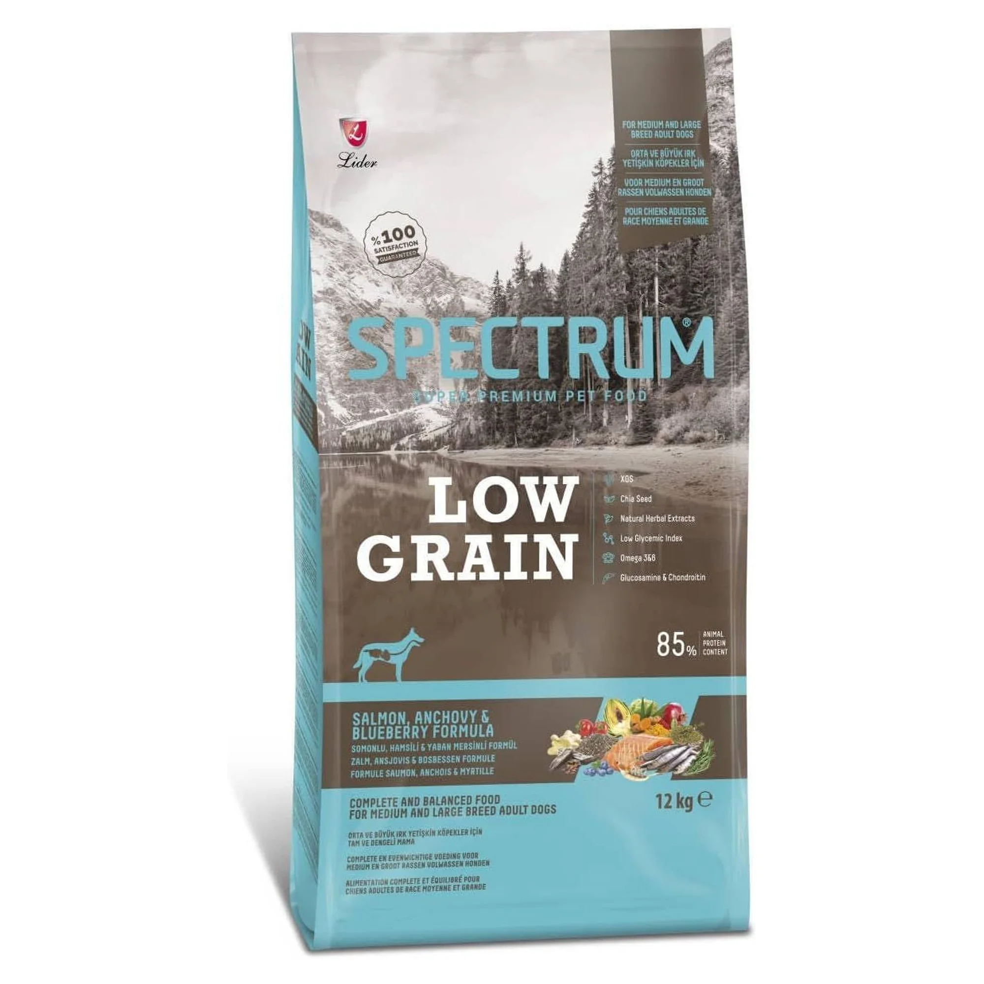 Spectrum Low Grain Somon ve Hamsili Orta ve Büyük Irk Yetişkin Köpek Kuru Maması 12 KG