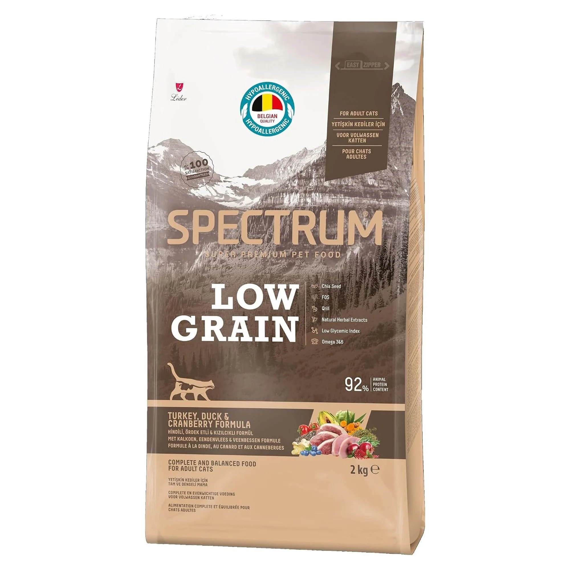 Spectrum Low Grain Hindili Ördekli ve Yaban Mersinli Yetişkin Kedi Maması 2 KG