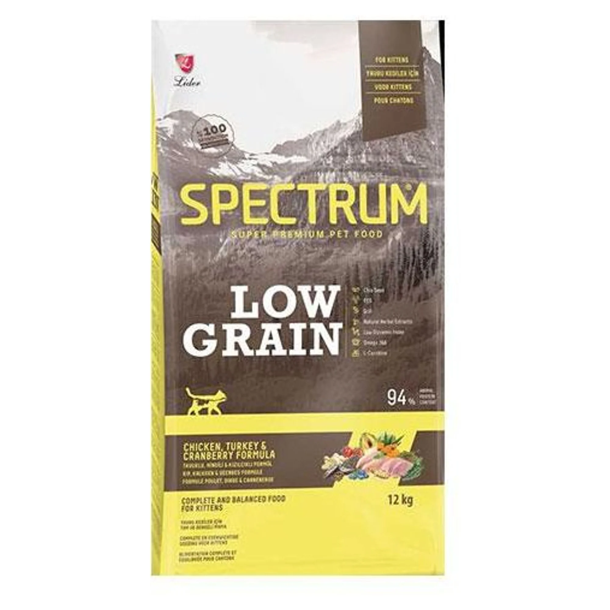 Spectrum Low Grain Kitten Tavuk&Hindi ve Yaban Mersinli Yavru Kedi Kuru Maması 12 KG