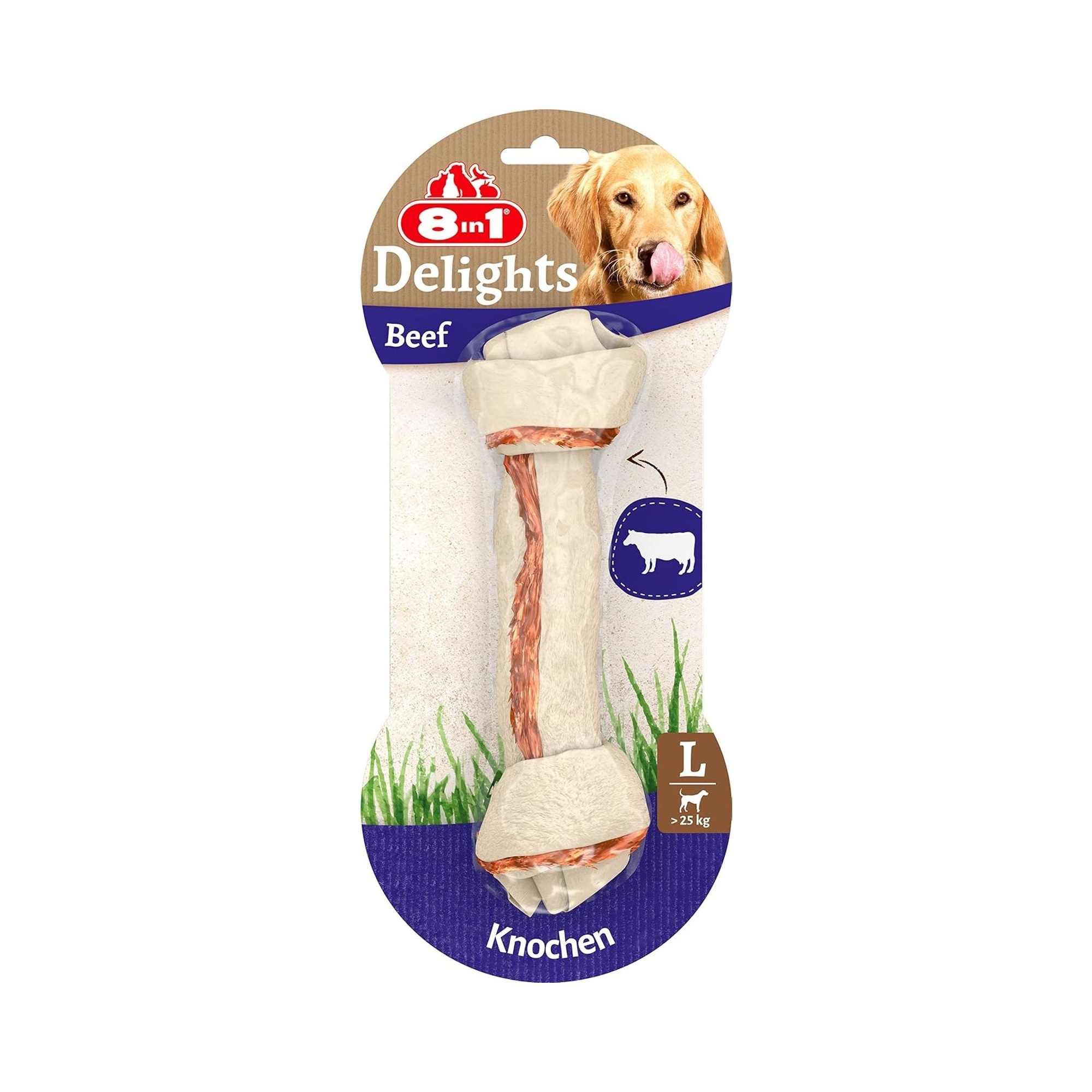 8in1 Delights Bones Biftekli Düğümlü Tartar Önleyici Large Köpek Kemiği 18CM 85 G - Ana Görsel