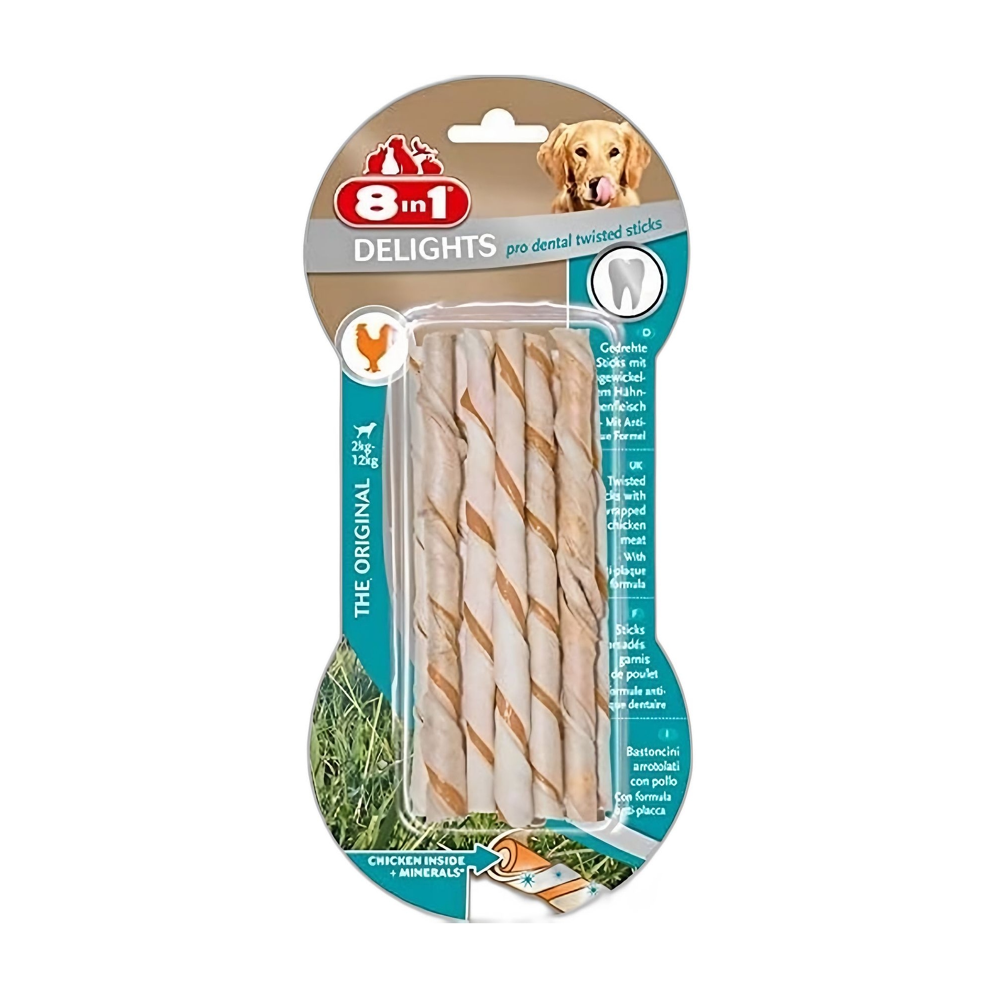 8in1 Delights Pro Dental Diş Sağlığı için Tavuklu ve Mineralli Burgu Çubuk Köpek Ödül Kemiği 55 G - Ana Görsel