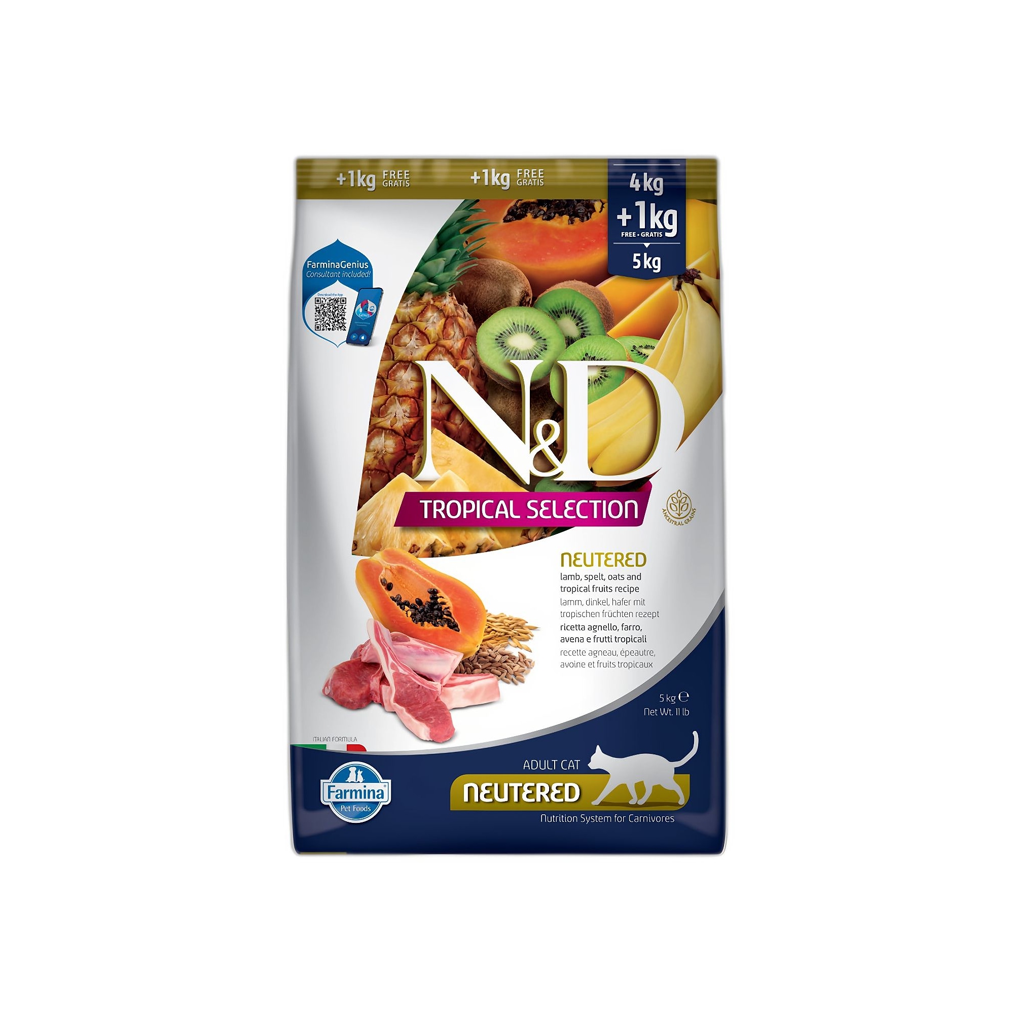 N&D Tropical Selection Kuzu Etli ve Tropikal Meyveli Kısırlaştırılmış Yetişkin Kedi Maması 4+1 KG - Ana Görsel