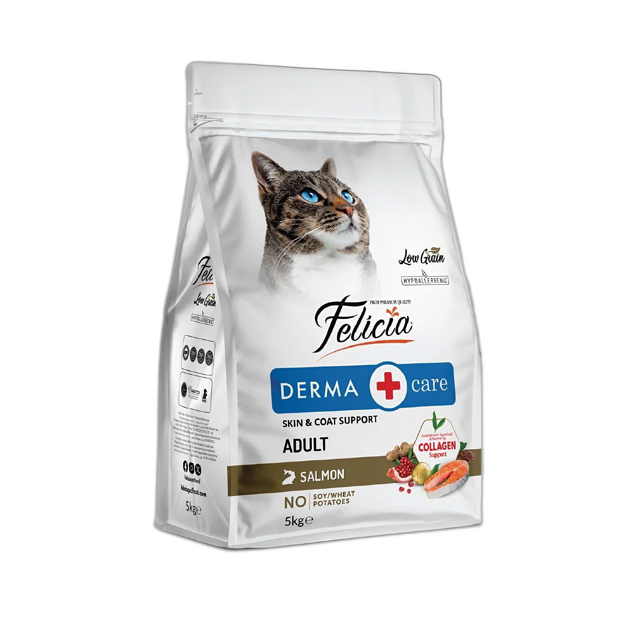 Felicia Derma Care Kolajen Destekli Az Tahıllı Somonlu Yetişkin Kedi Maması 5 KG