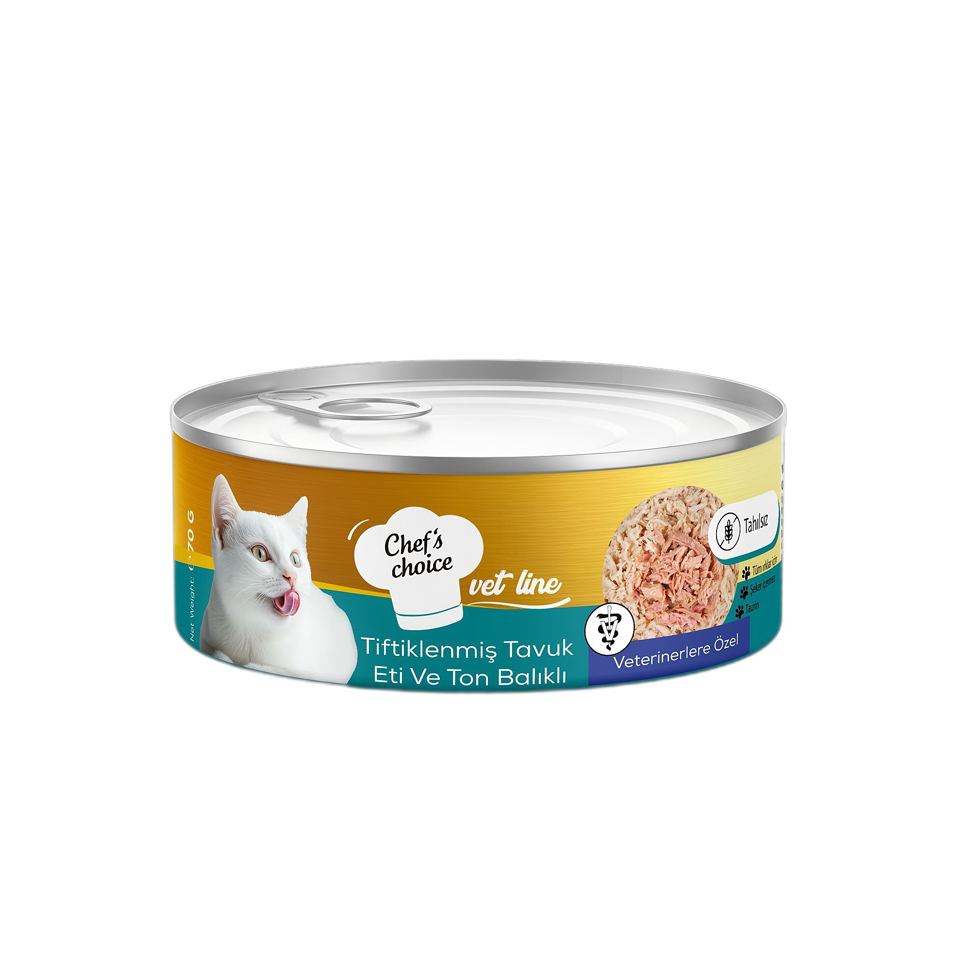 Chef's Choice Vet Line Tiftiklenmiş Tavuk Etli ve Ton Balıklı Yetişkin Kedi Konservesi 70G - Ana Görsel