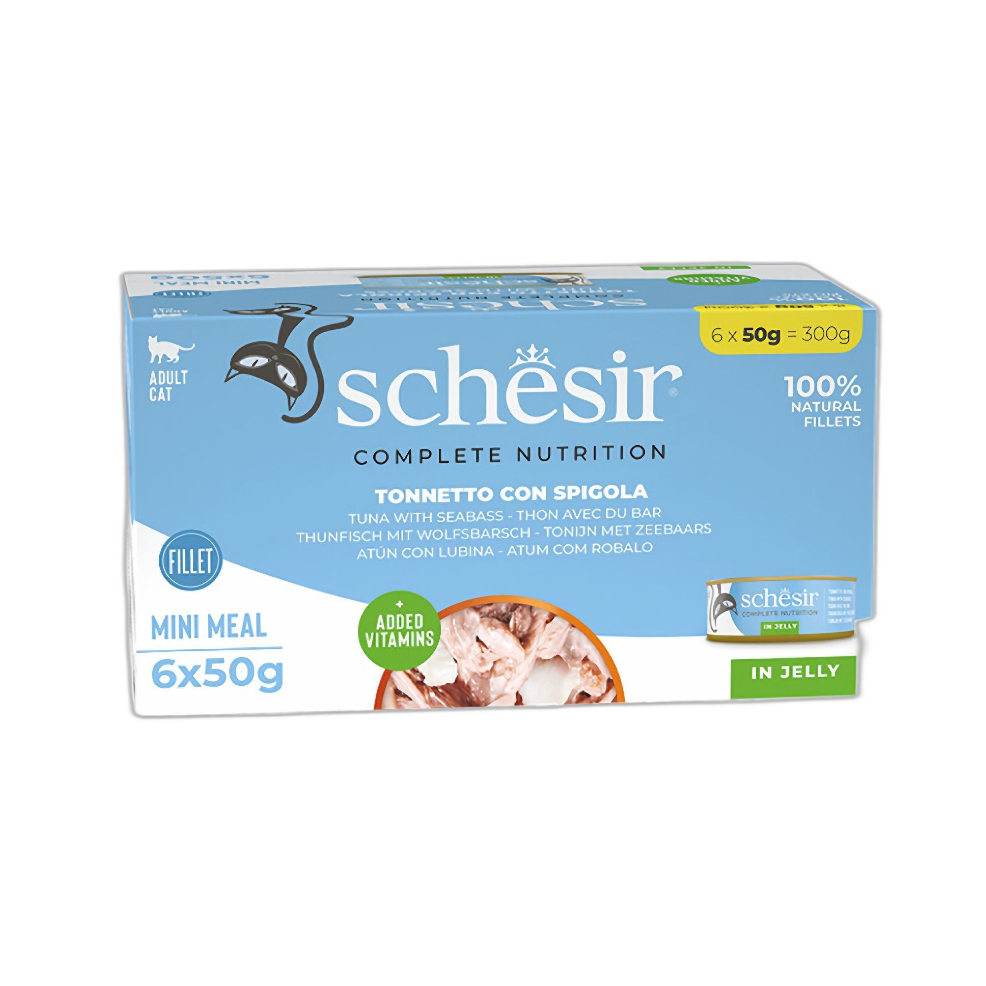 Schesir Ton Balığı ve Levrekli Jöle İçinde Yetişkin Kedi Konservesi 6x50 G - Ana Görsel