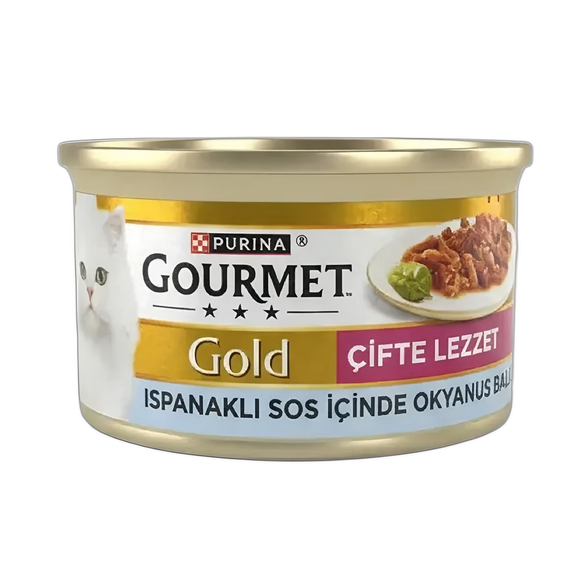 Gourmet Gold Parça Etli Çifte Lezzet Okyanus Balığı & Ispanaklı Yaş Kedi Maması 85 G