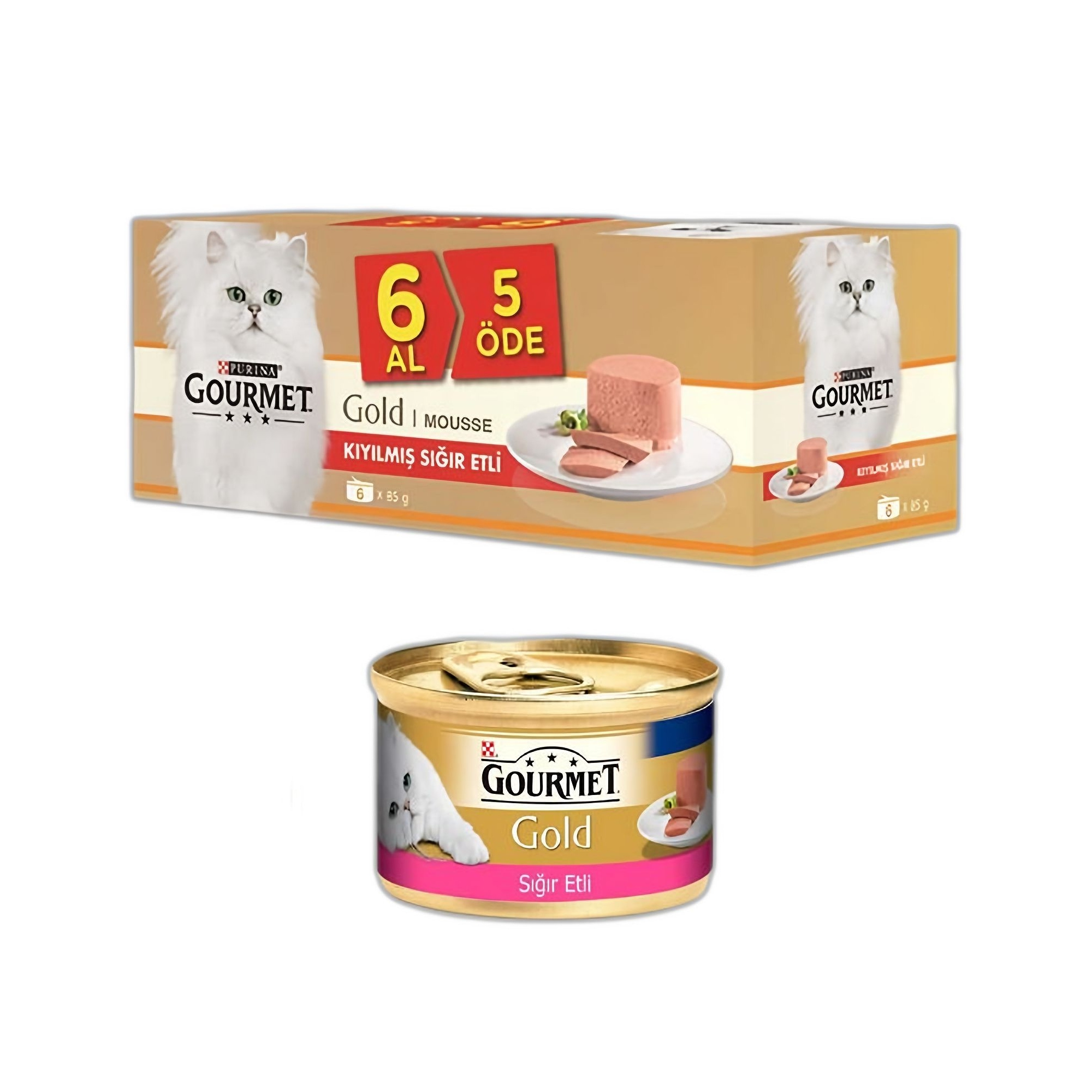 Gourmet Gold Kıyılmış Sığır ve Tavuklu Yetişkin Kedi Yaş Mama 6x85 G - Ana Görsel