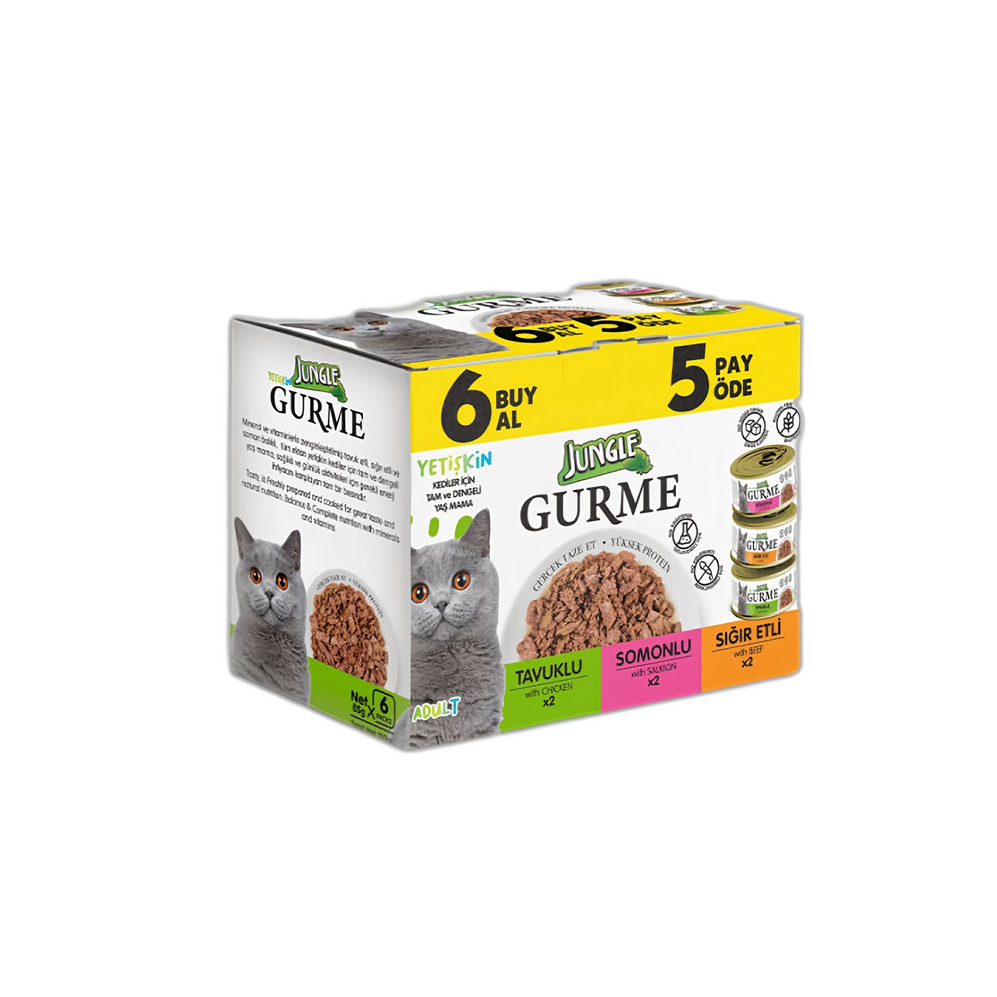 Jungle Gurme Etli Tavuklu ve Balıklı Yetişkin Kedi Konservesi 6x85 G - Ana Görsel