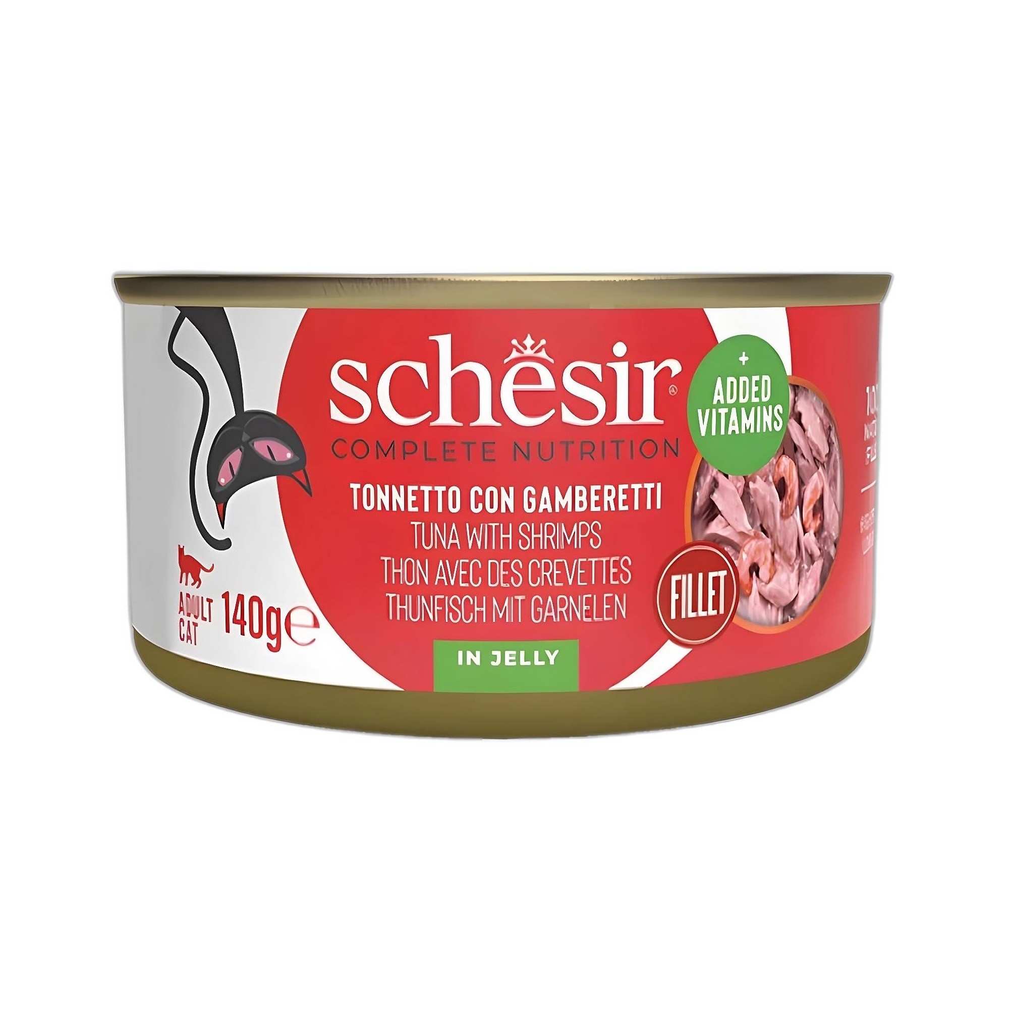 Schesir Tam ve Dengeli Ton Balığı ile Karidesli Jöle İçinde Kedi Konservesi 140G