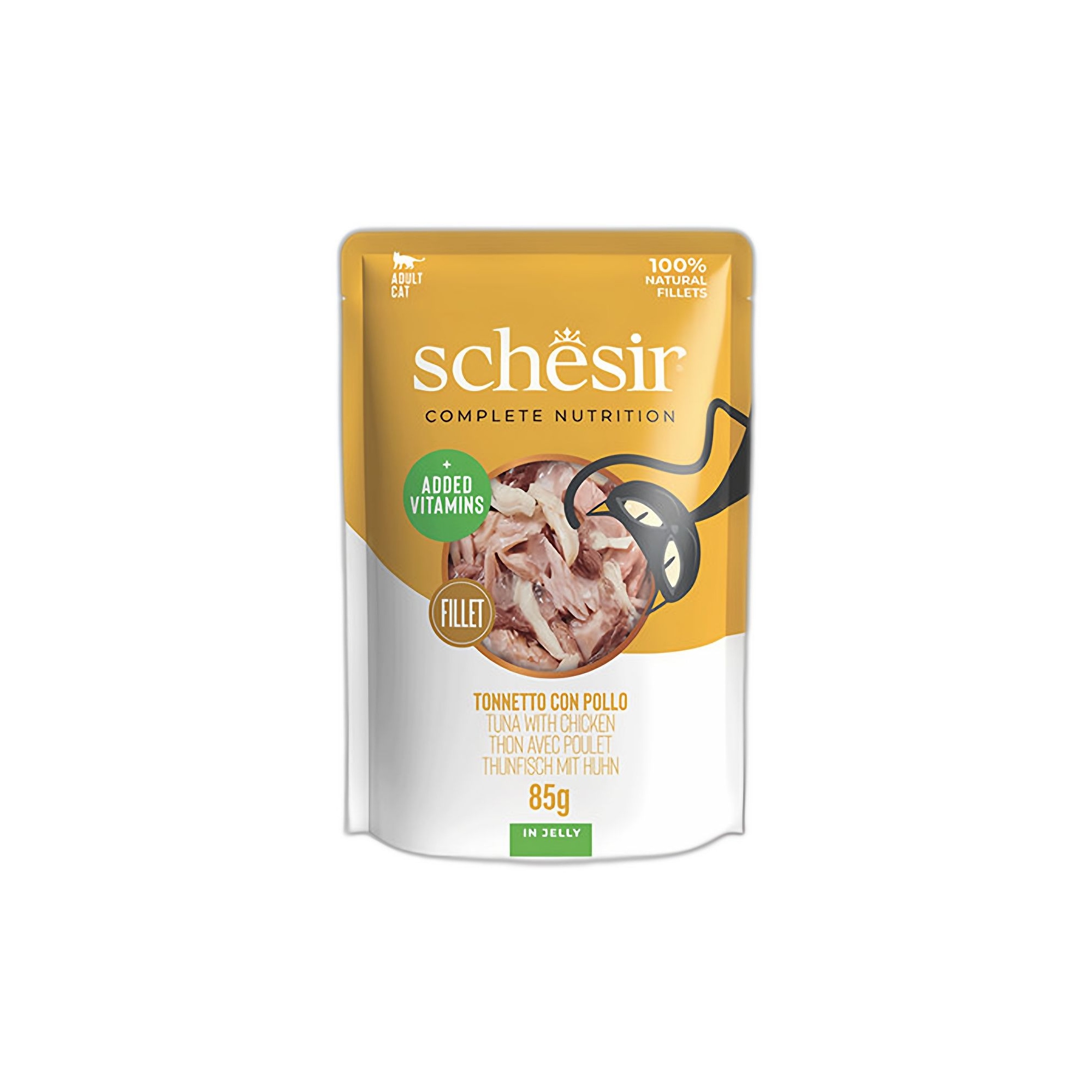 Schesir Jelly Ton Balıklı ve Tavuklu Jöle İçinde Yetişkin Kedi Pouch 85g