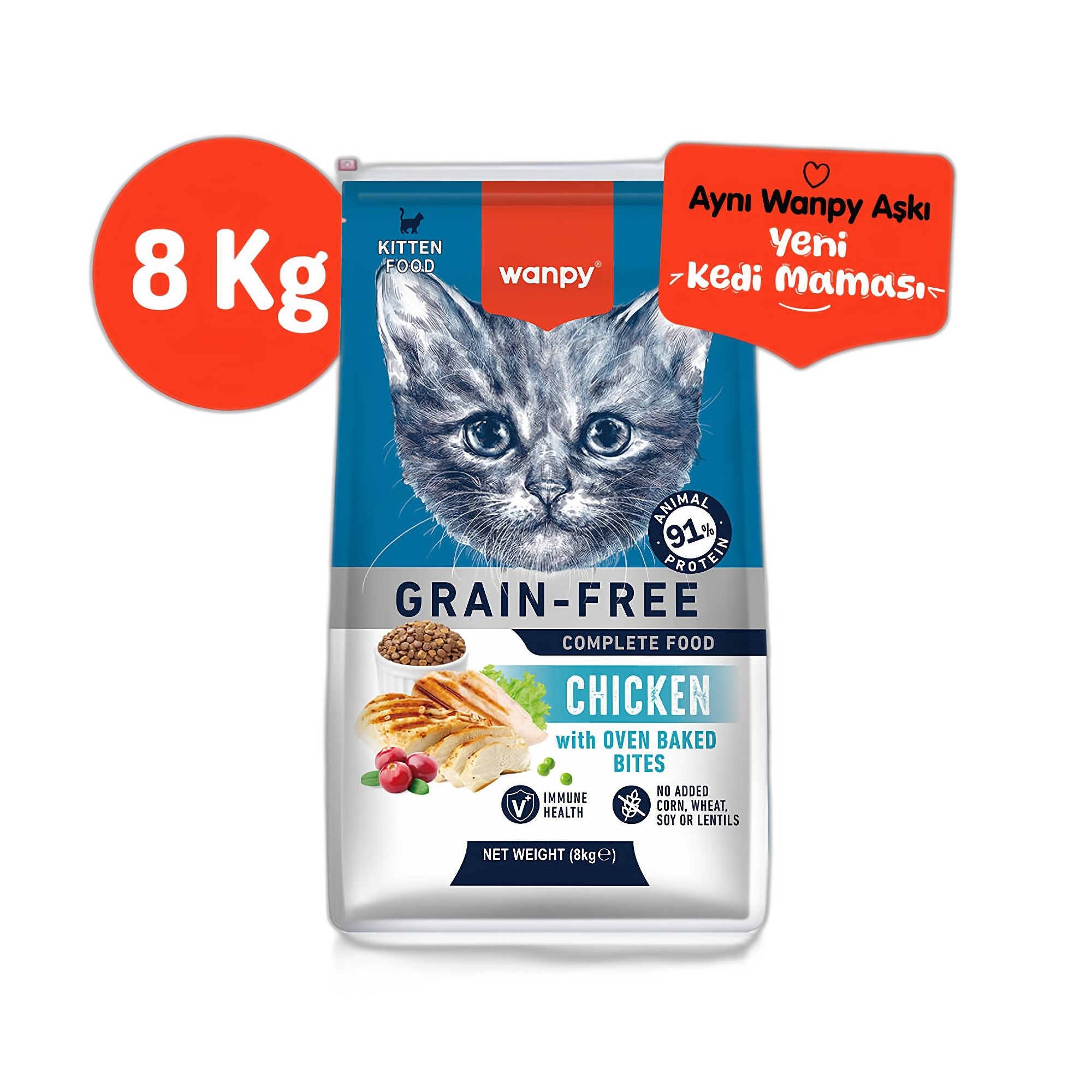 Wanpy Tahılsız Tavuklu Yavru Kedi Maması 8 KG