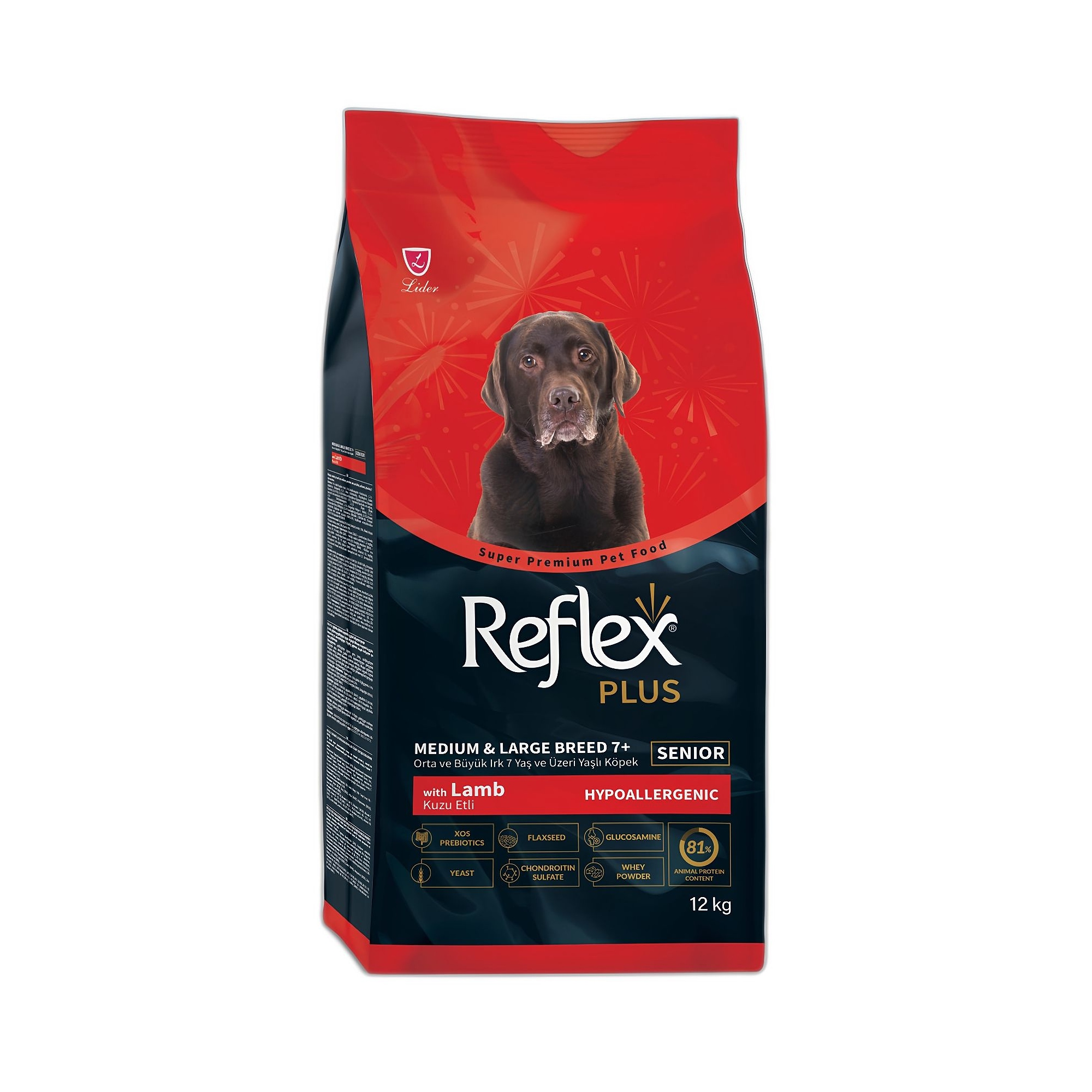 Reflex Plus Hipoalerjenik 7+ Yaş için Kuzu Etli  Orta ve Büyük Irk Yaşlı Köpek Maması 12 KG - Ana Görsel