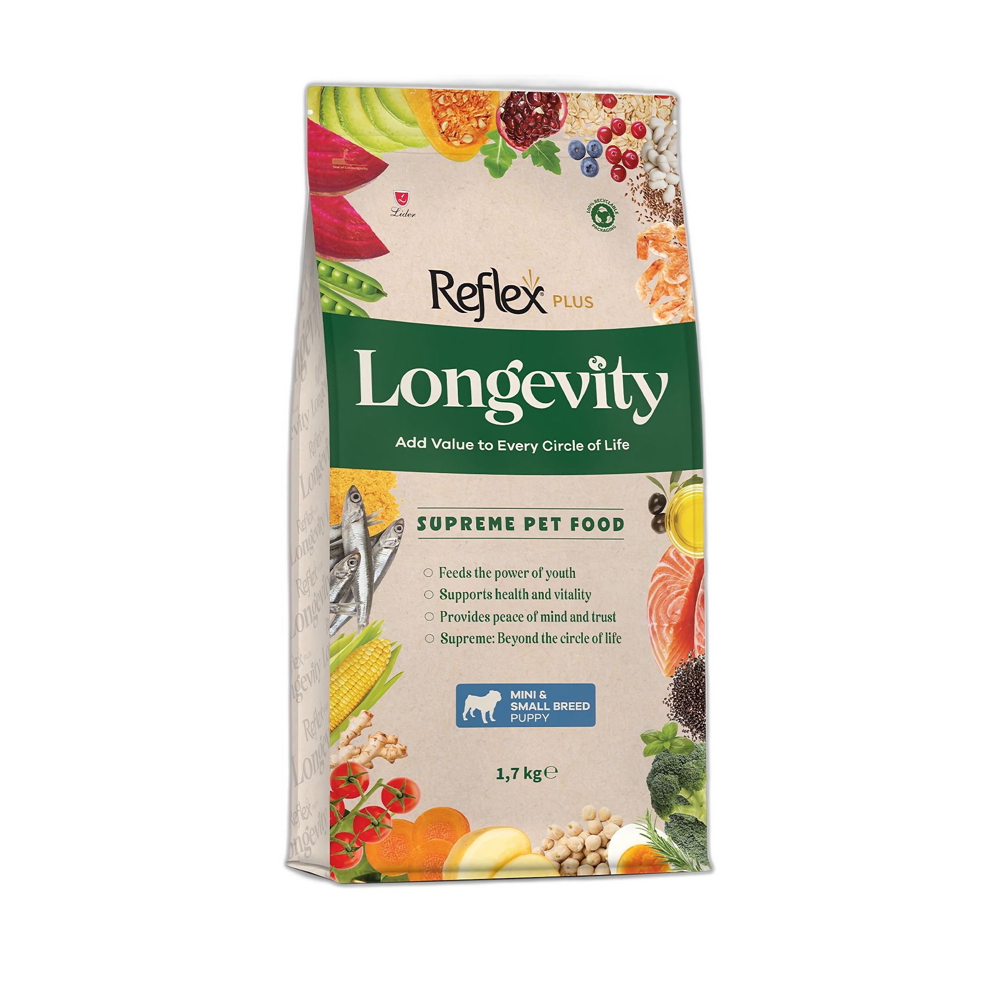 Reflex Plus Longevity Hipoalerjenik Mini ve Küçük Irk Yavru Köpek Maması 1.7 KG