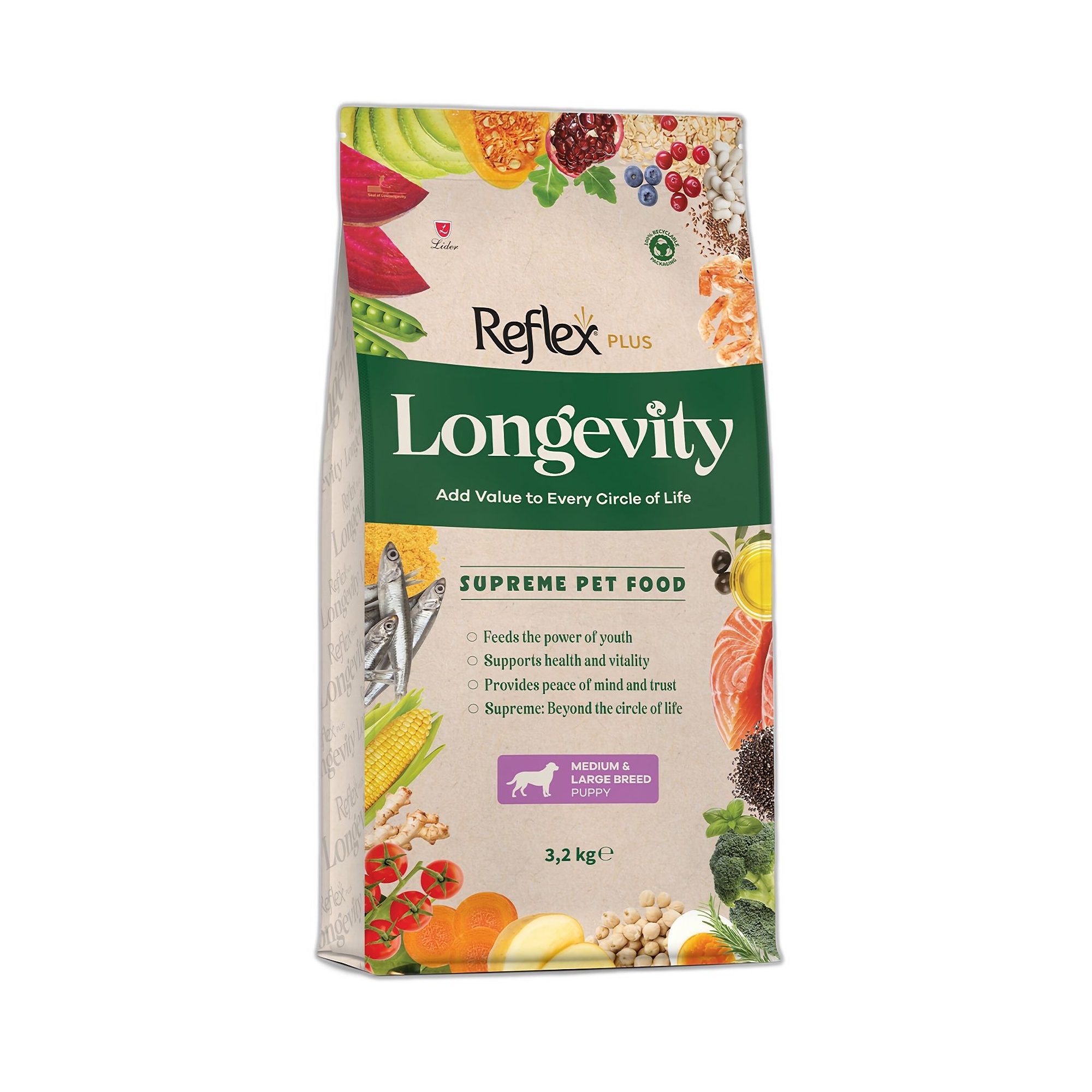 Reflex Plus Longevity Hipoalerjenik Orta ve Büyük Irk Yavru Köpek Maması 3.2 KG - Ana Görsel